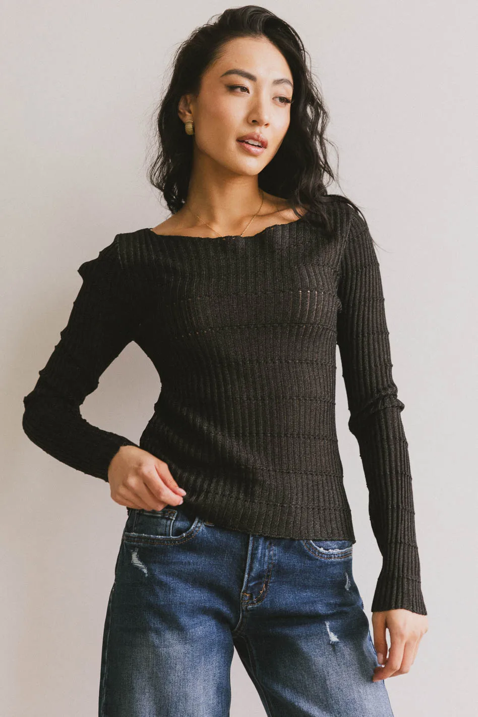Gemma Sheer Ribbed Top in Black - FINAL SALE - Image 4