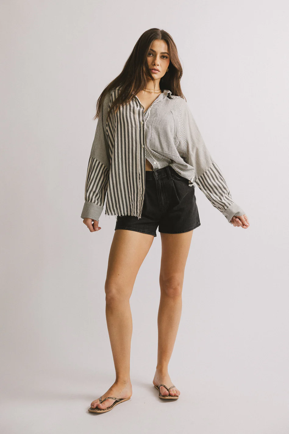 Gia Striped Button Up in Black - Image 3