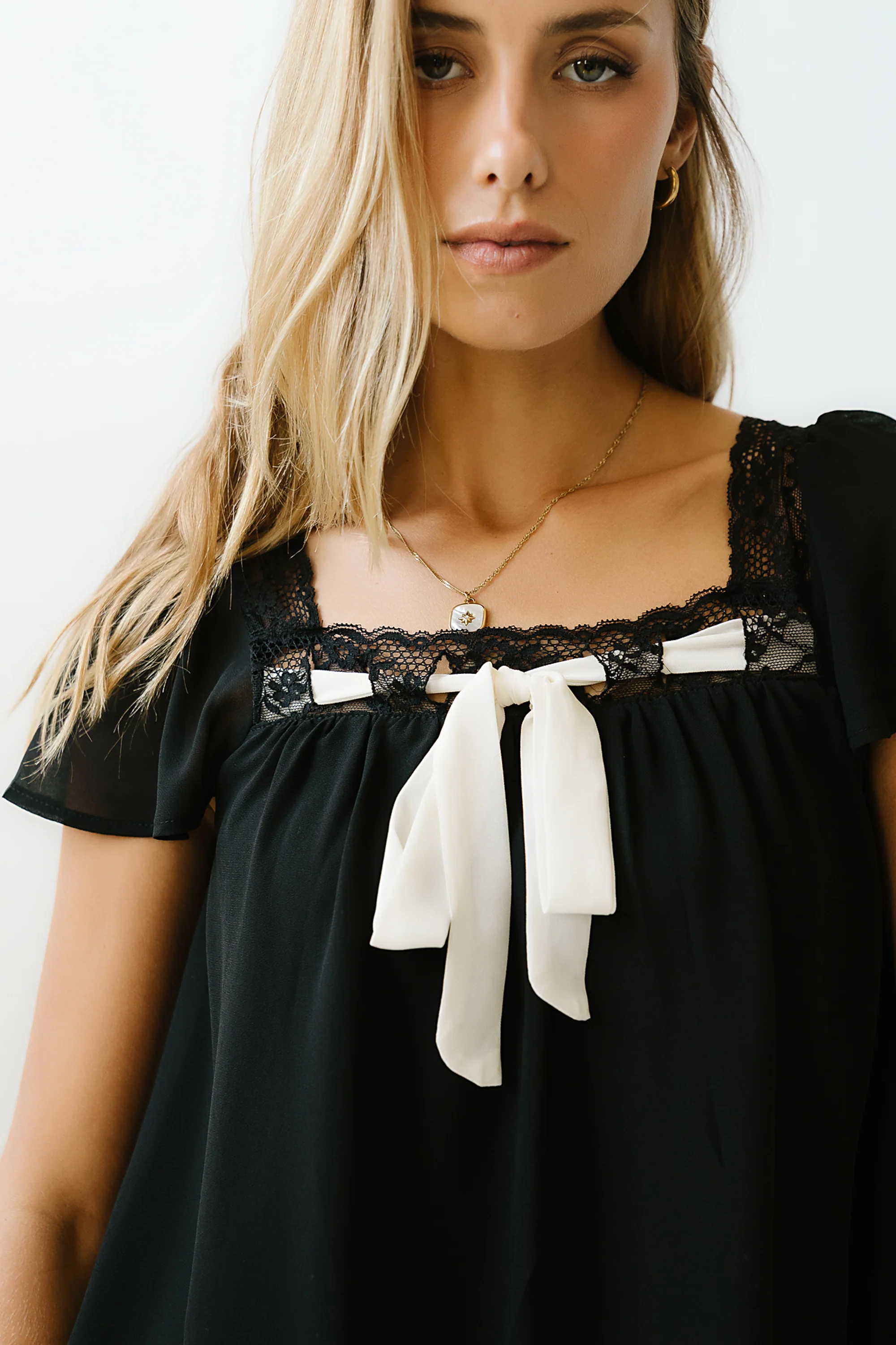 Gianna Lace Trim Blouse in Black - Image 2