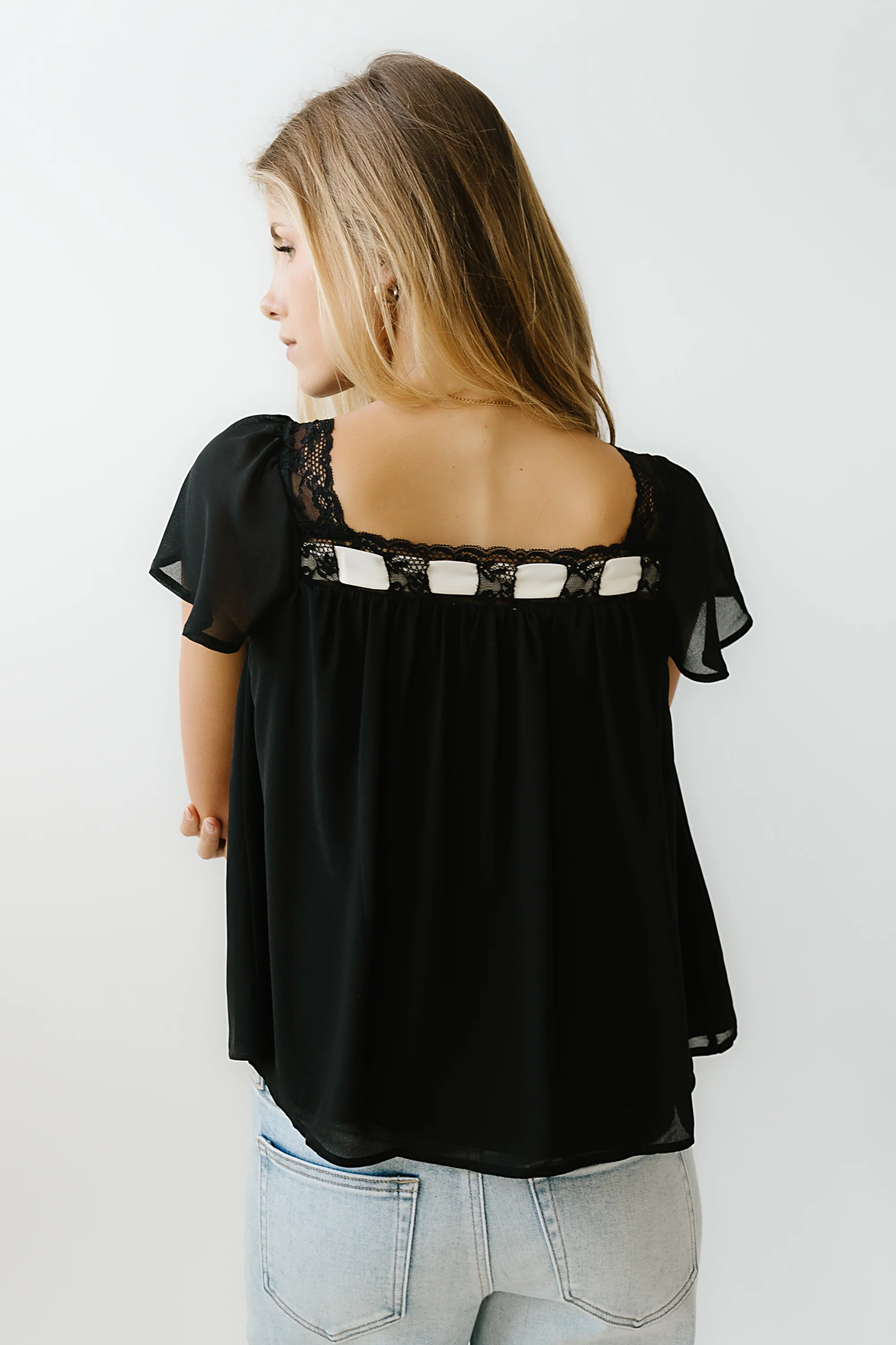 Gianna Lace Trim Blouse in Black - Image 4