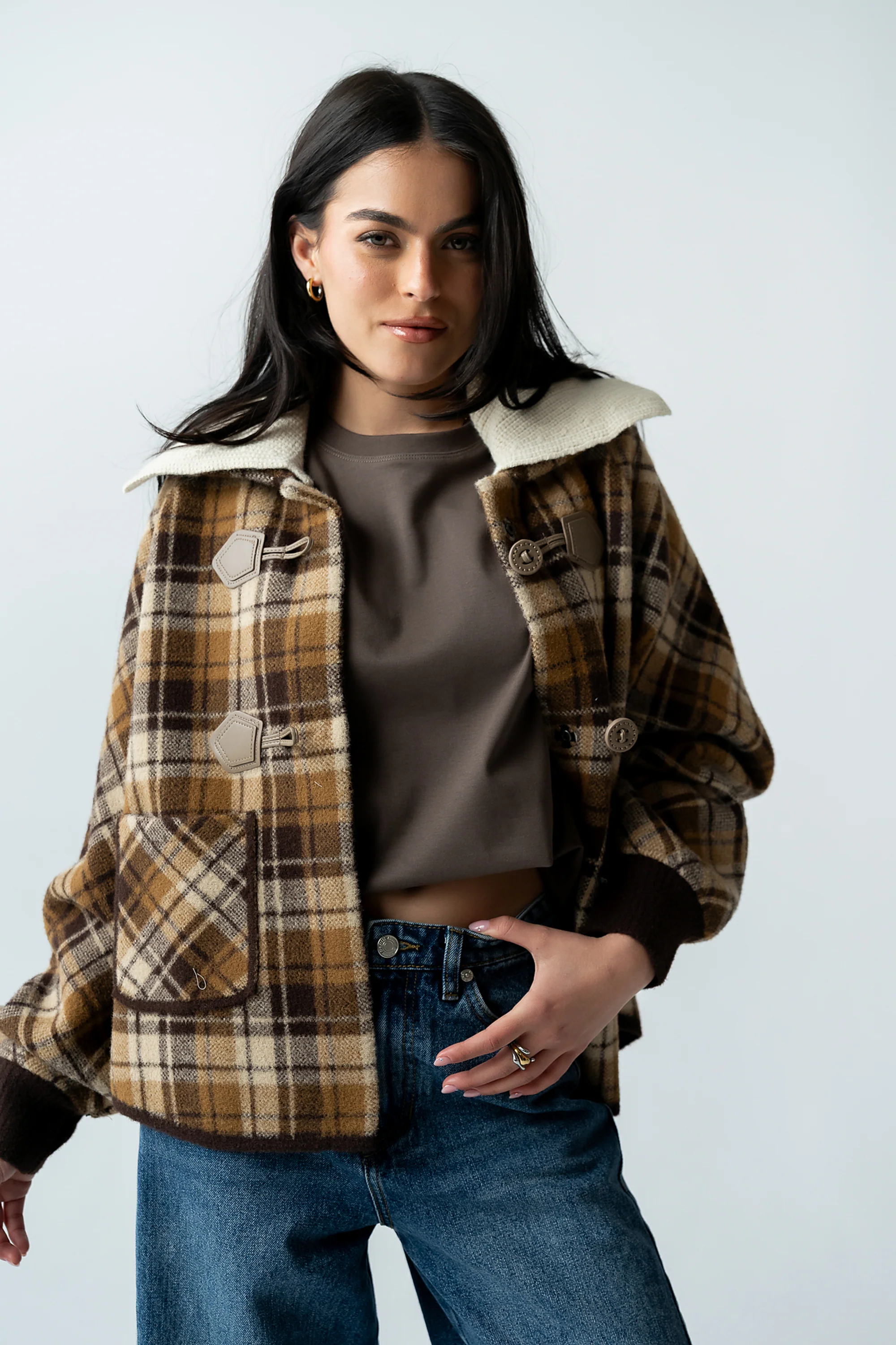 Gigi Plaid Jacket in Taupe - FINAL SALE - Image 2