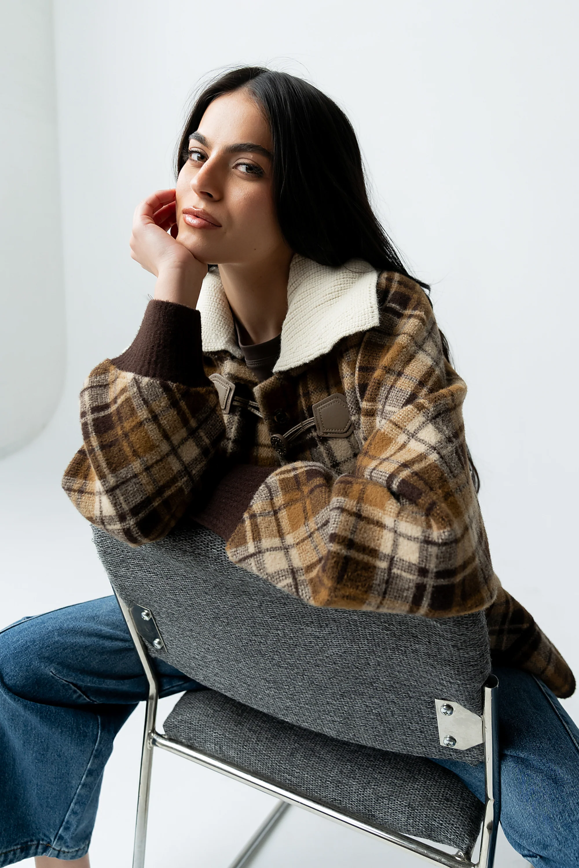 Gigi Plaid Jacket in Taupe - FINAL SALE - Image 3