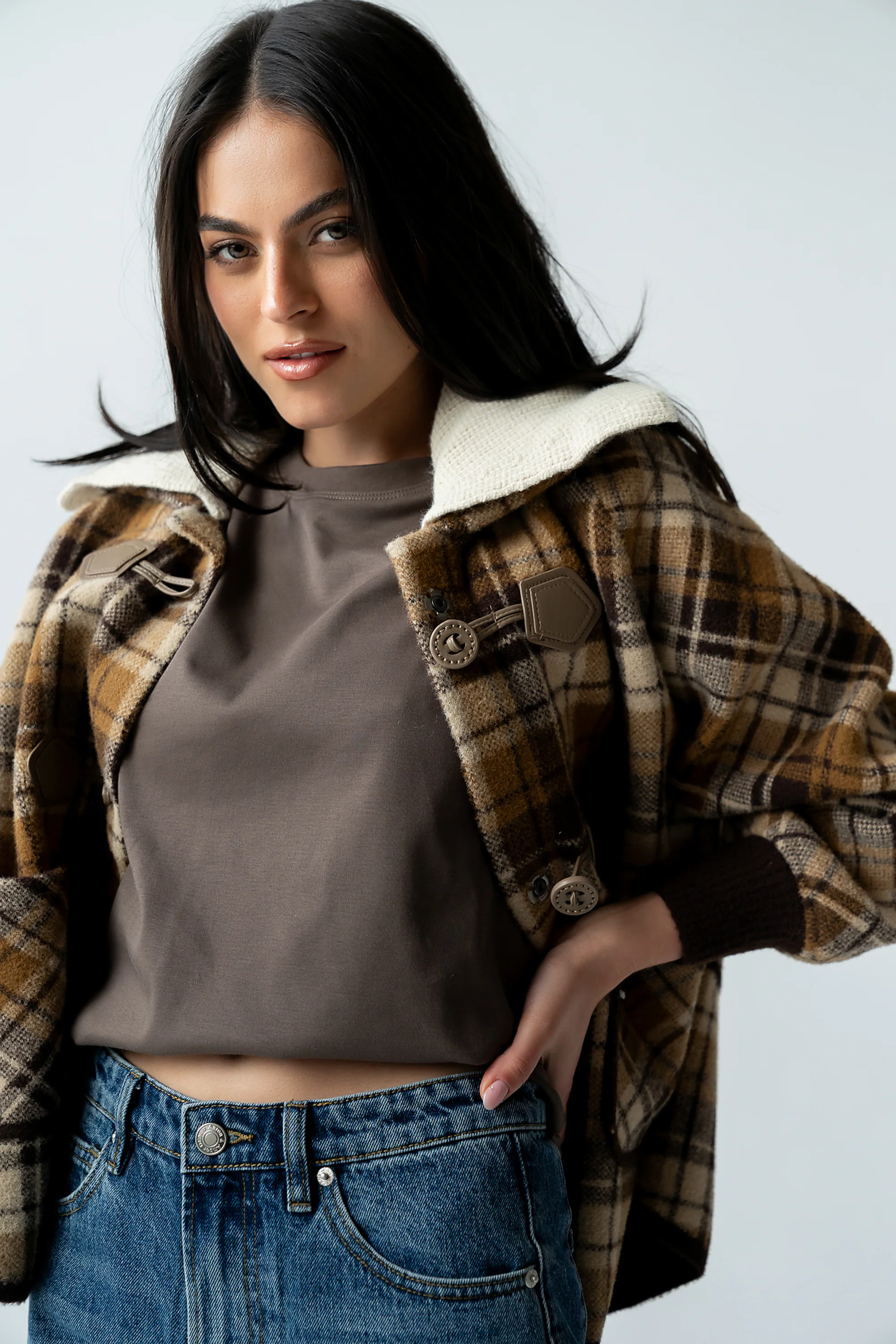 Gigi Plaid Jacket in Taupe - FINAL SALE - Image 6
