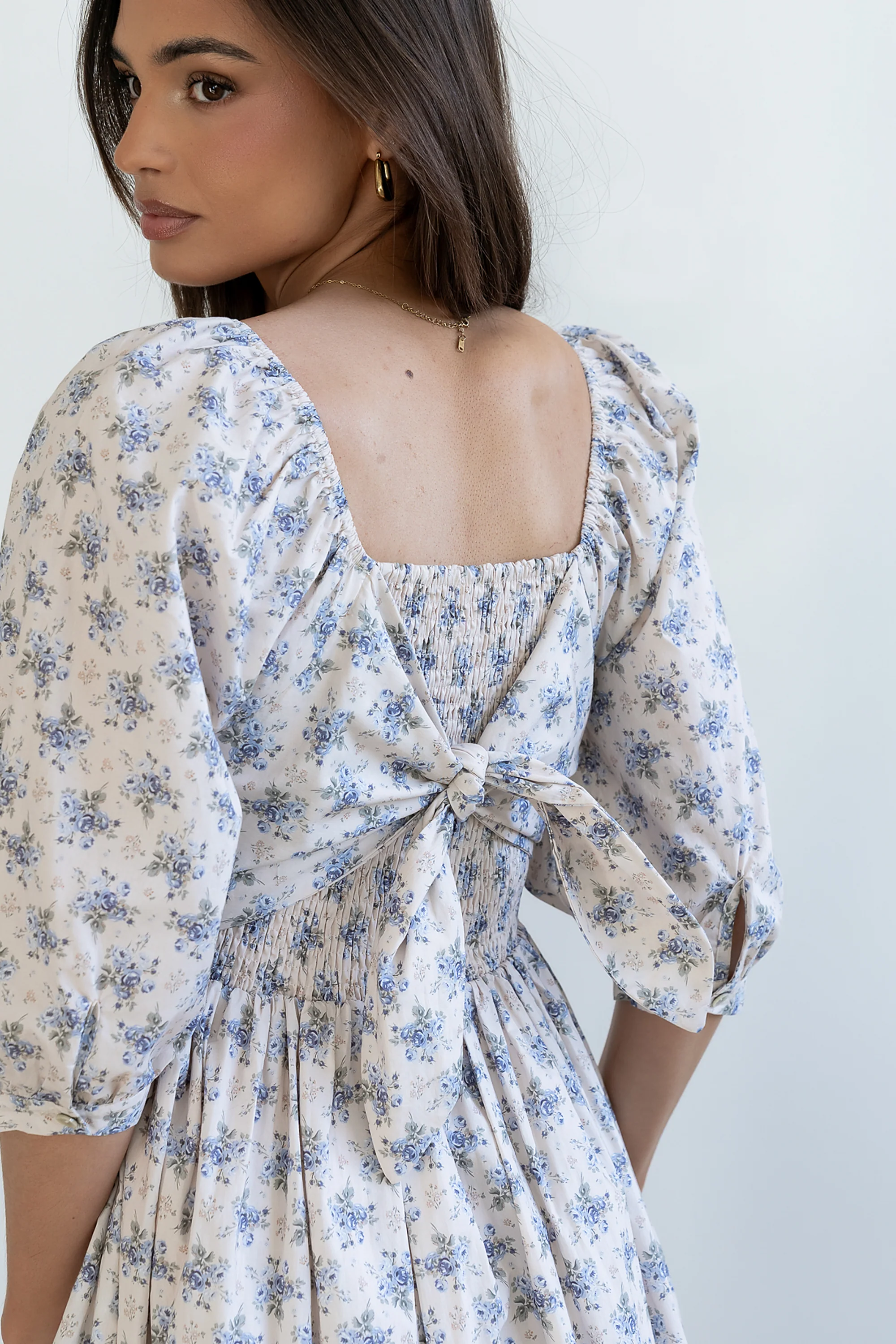 Gloria Floral Midi Dress in Ecru - FINAL SALE - Image 5