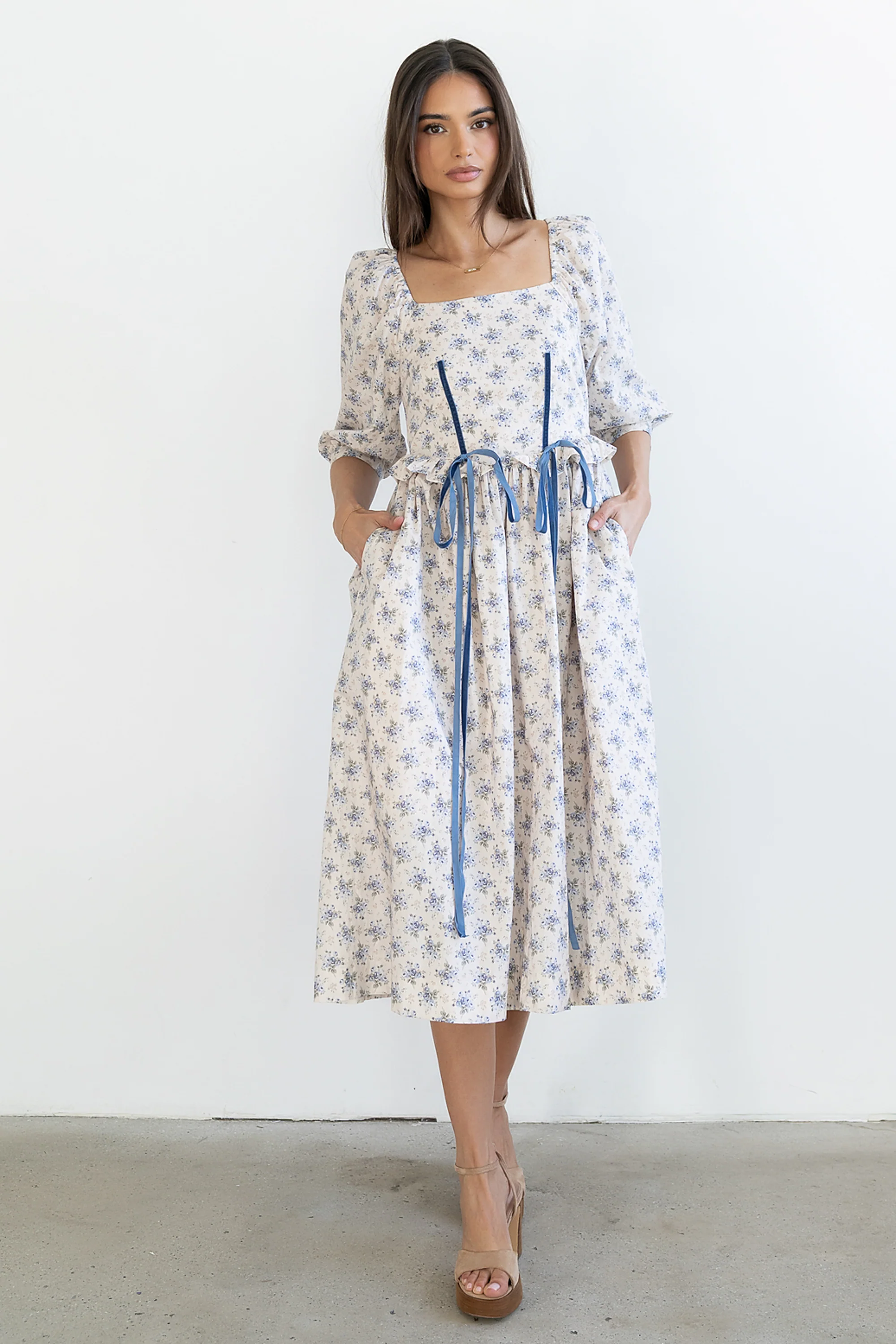 Gloria Floral Midi Dress in Ecru - FINAL SALE - Image 6