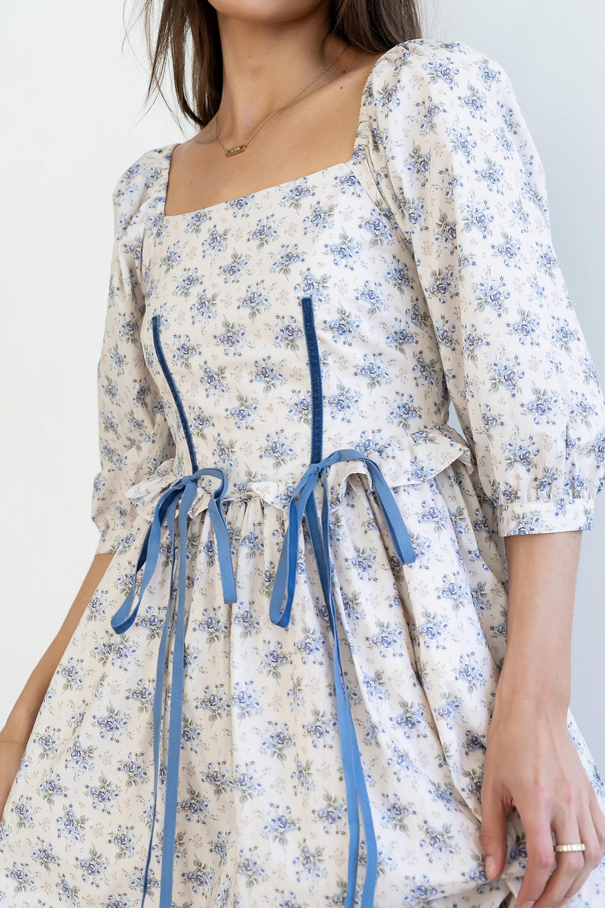 Gloria Floral Midi Dress in Ecru - FINAL SALE - Image 7