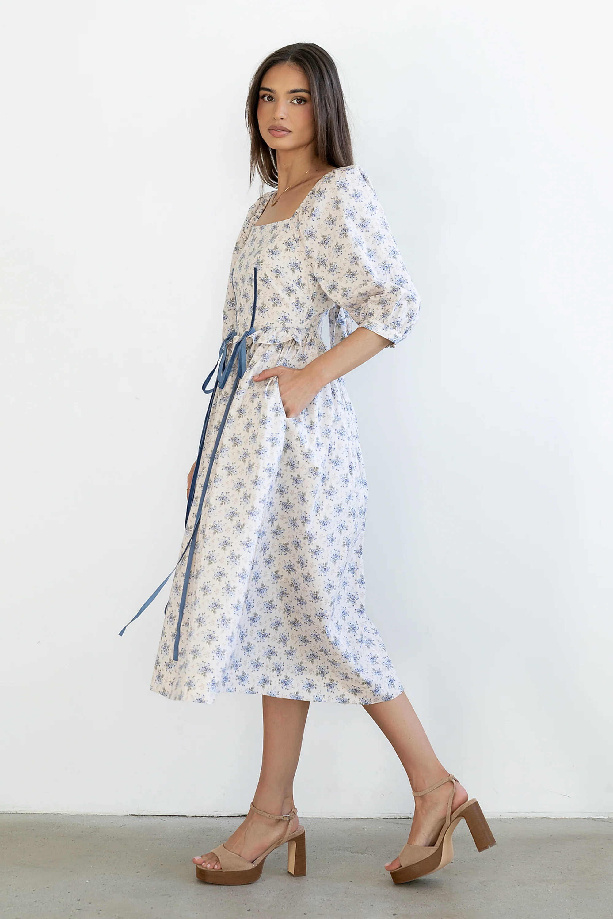 Gloria Floral Midi Dress in Ecru - FINAL SALE - Image 8