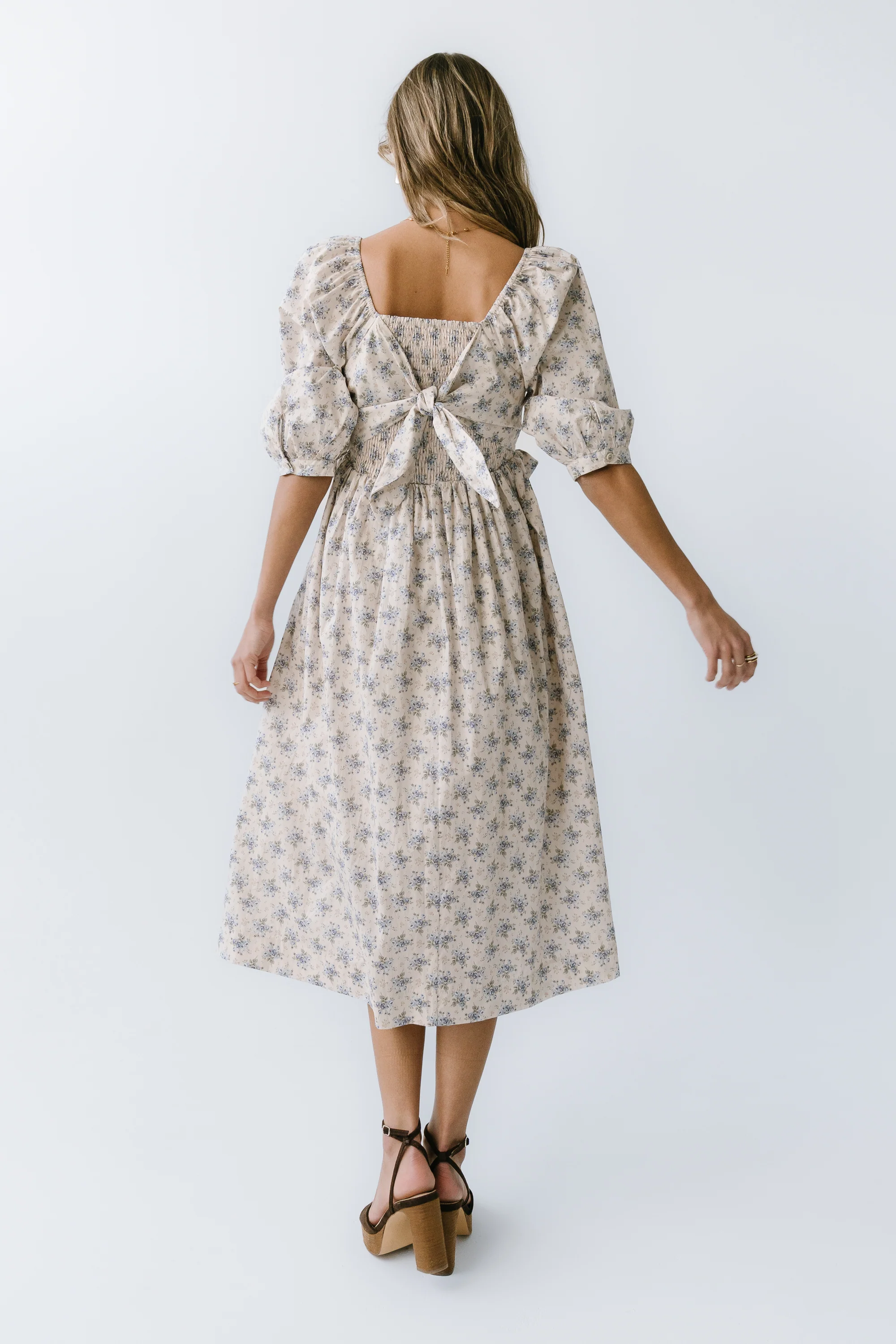 Gloria Floral Midi Dress in Ecru - FINAL SALE - Image 9