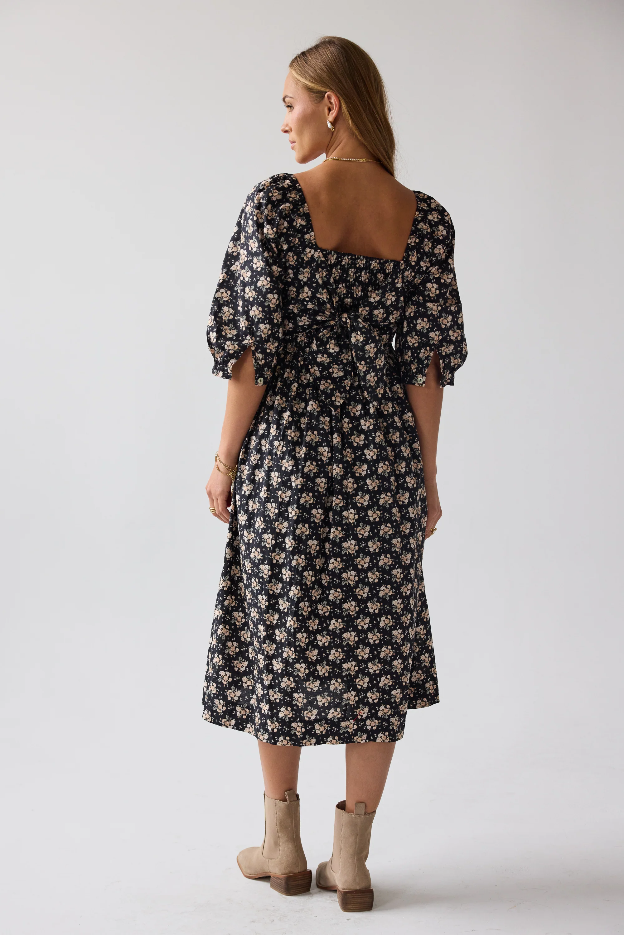Gloria Floral Midi Dress in Black - FINAL SALE - Image 2