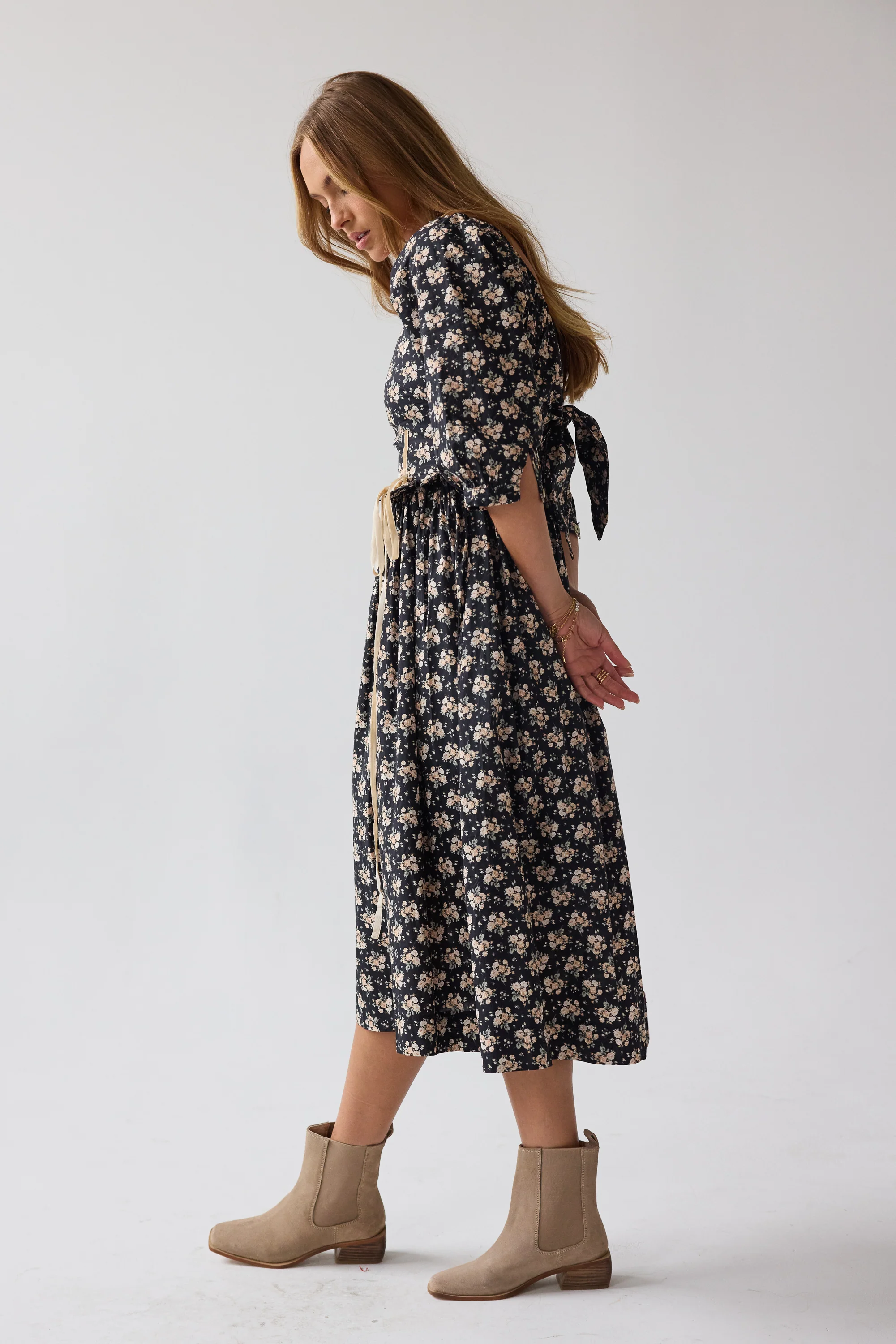 Gloria Floral Midi Dress in Black - FINAL SALE - Image 5