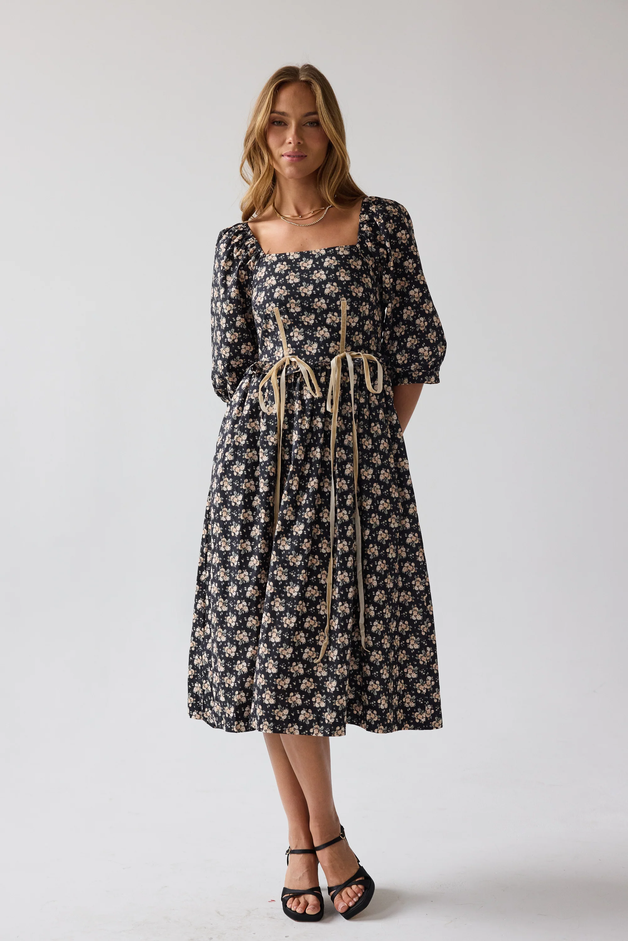 Gloria Floral Midi Dress in Black - FINAL SALE - Image 6