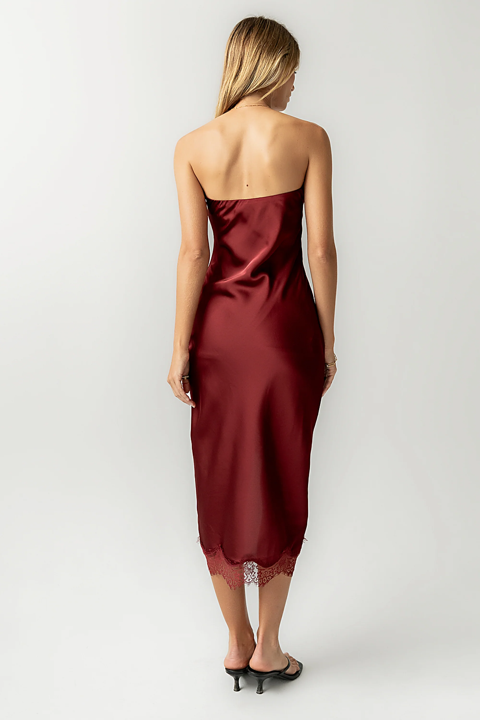 Goldie Lace Trim Midi Dress in Wine - FINAL SALE - Image 3