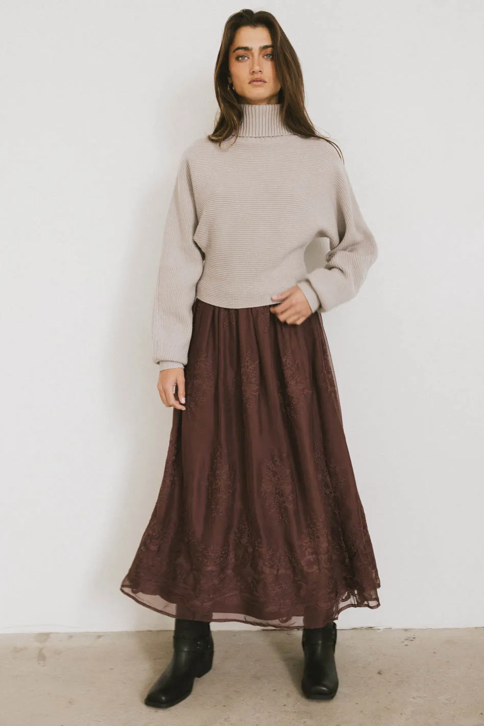 Grace Floral Tulle Skirt in Maroon - FINAL SALE - Image 3