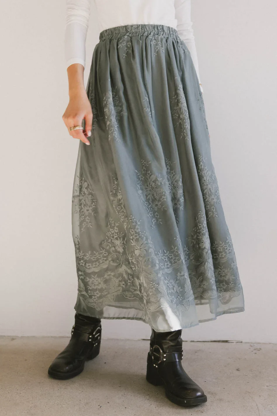 Grace Floral Tulle Skirt in Teal - FINAL SALE - Image 3