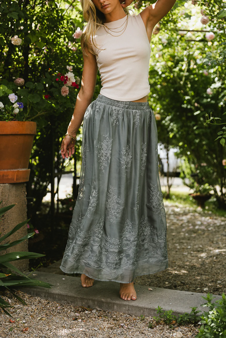Grace Floral Tulle Skirt in Teal - FINAL SALE - Image 4