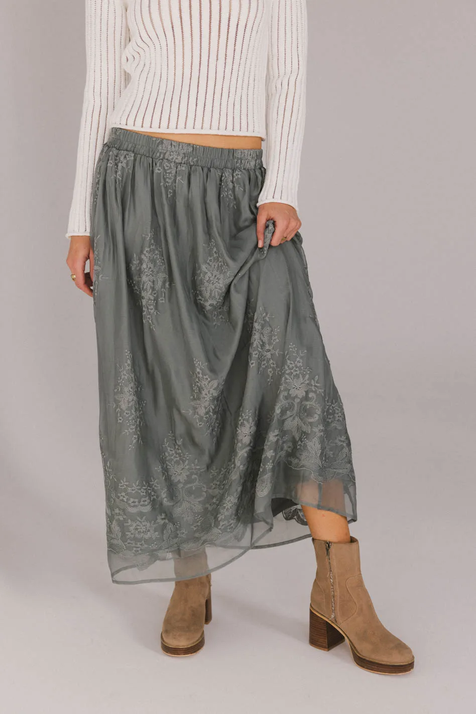 Grace Floral Tulle Skirt in Teal - FINAL SALE - Image 5