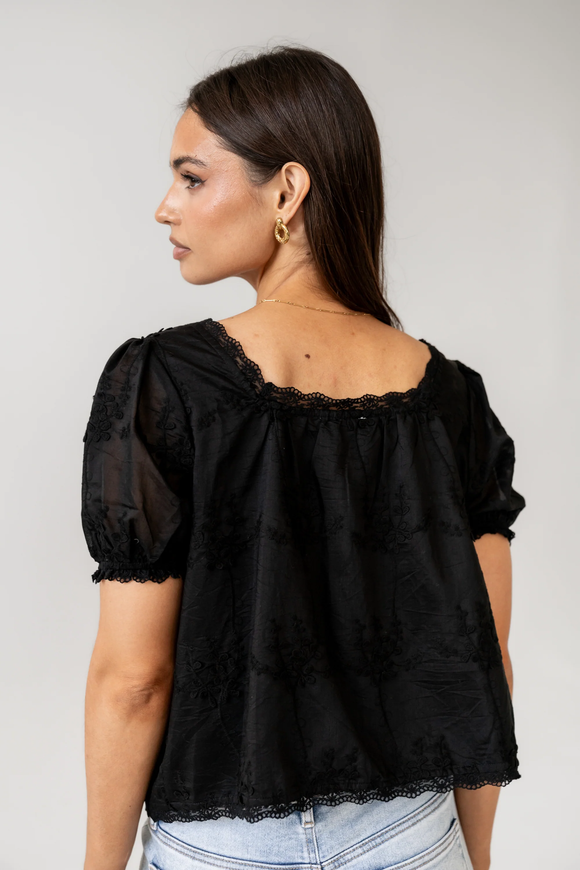 Hadley Embroidered Blouse in Black - FINAL SALE - Image 2