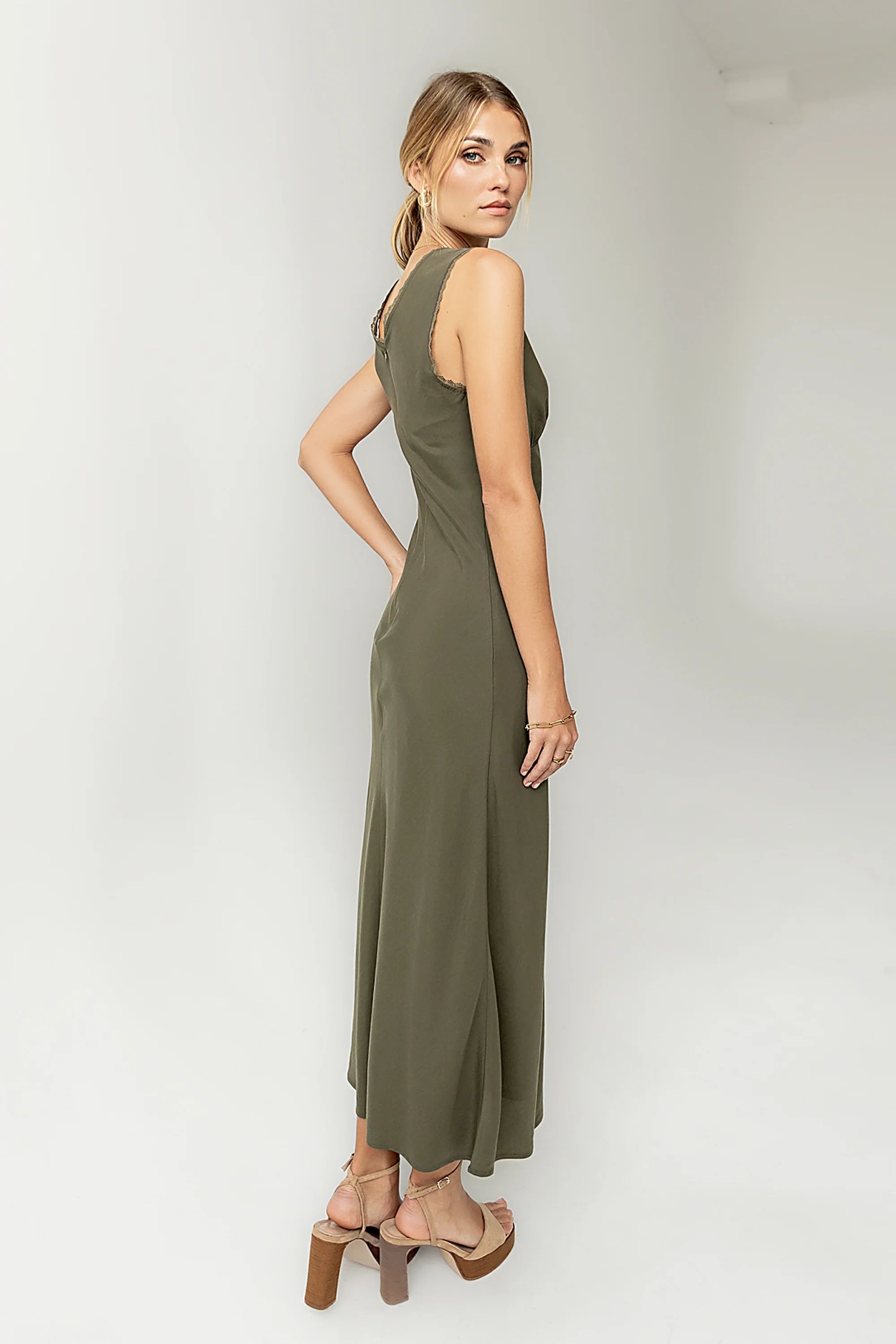 Hailey Lace Trim Maxi Dress in Olive - FINAL SALE - Image 8