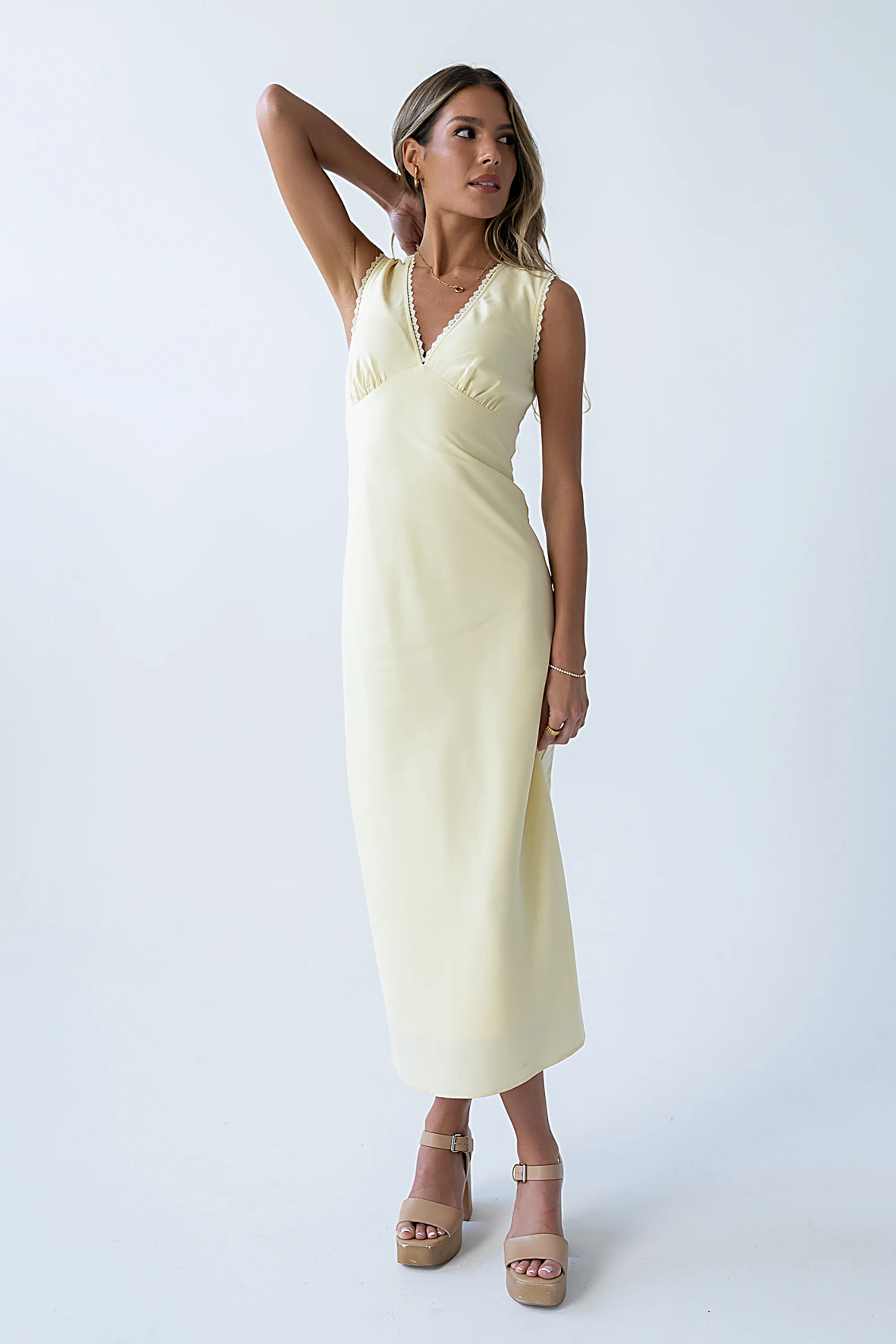 Hailey Lace Trim Maxi Dress in Yellow - Image 10