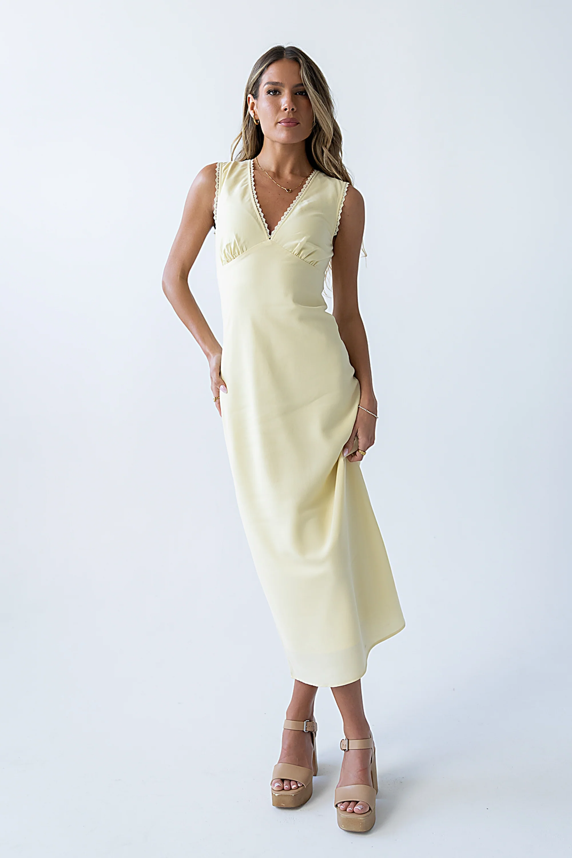Hailey Lace Trim Maxi Dress in Yellow - Image 4