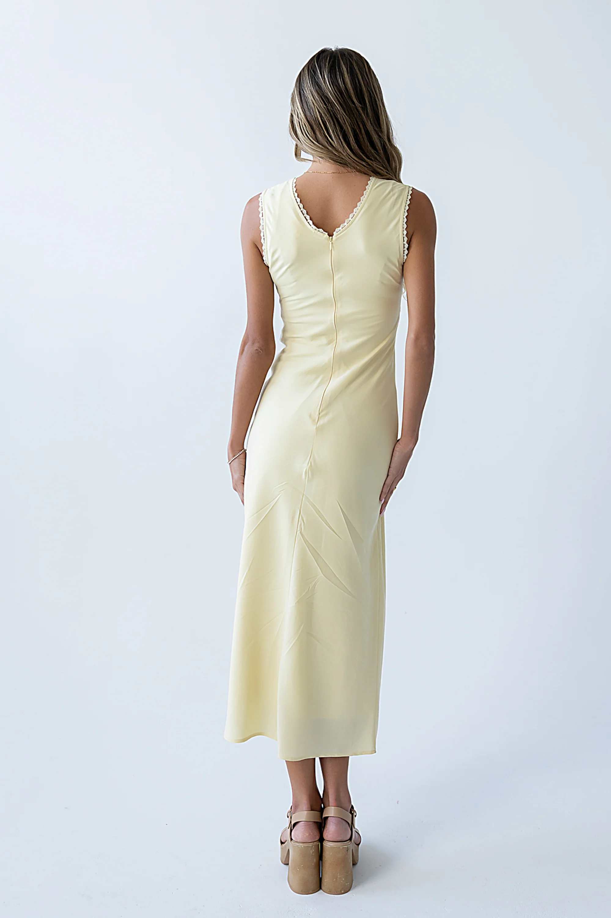 Hailey Lace Trim Maxi Dress in Yellow - Image 8