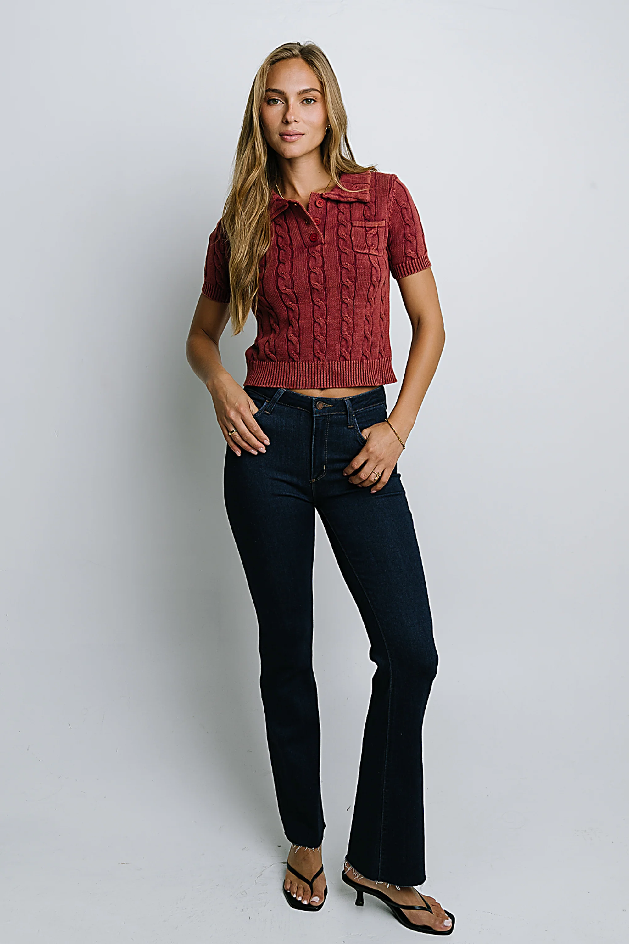 Halle Cable Knit Top in Red - Image 2
