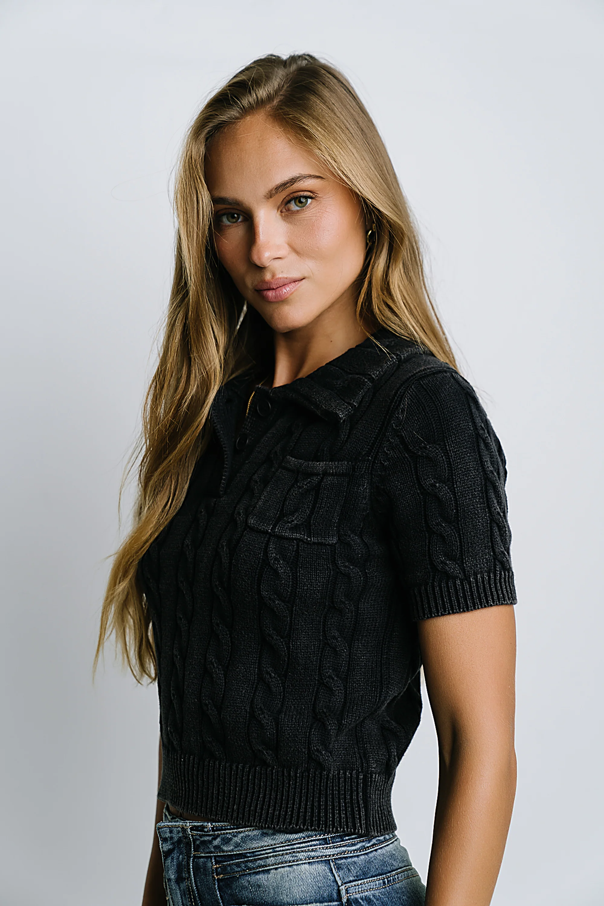 Halle Cable Knit Top in Navy - Image 2