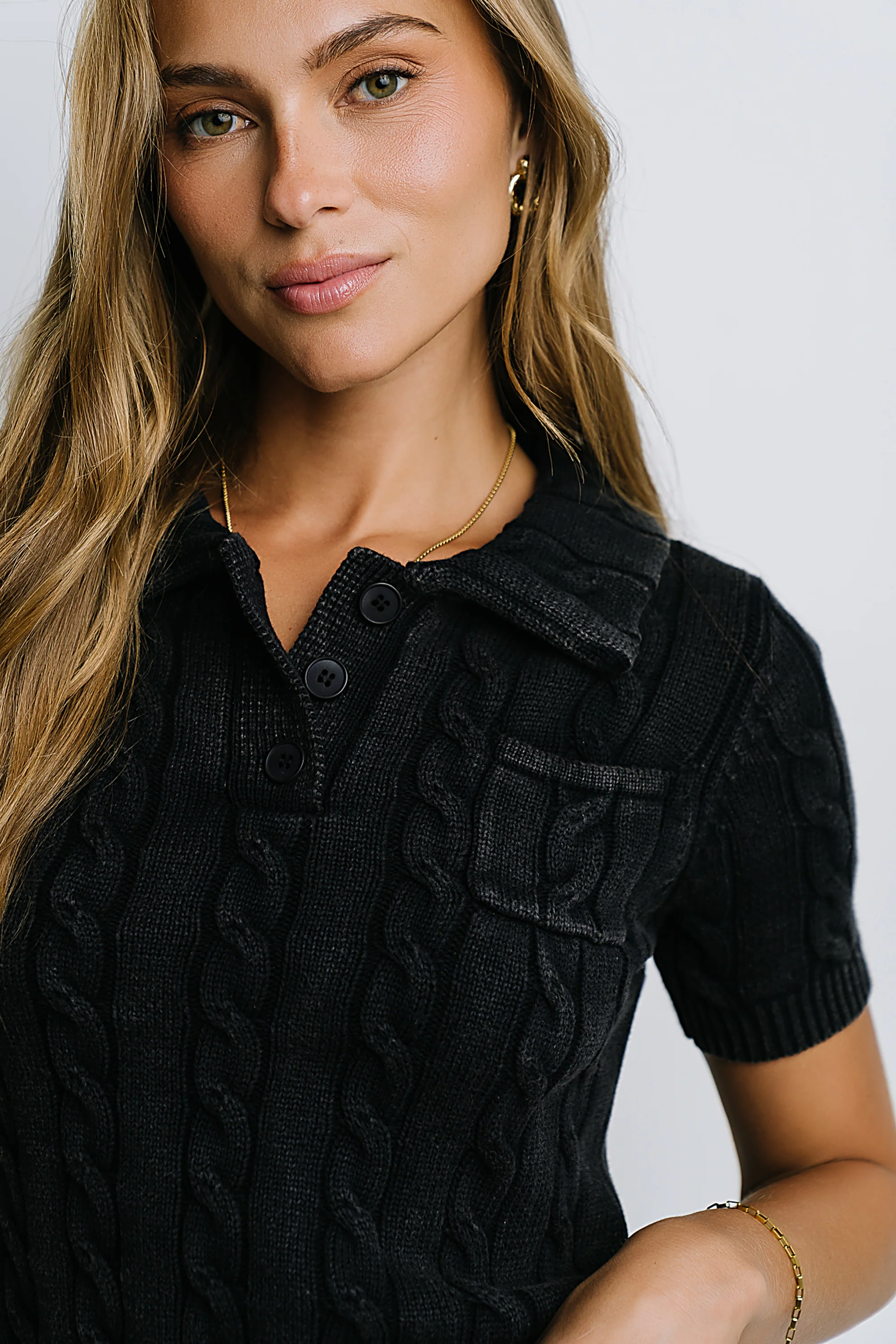 Halle Cable Knit Top in Navy - Image 5