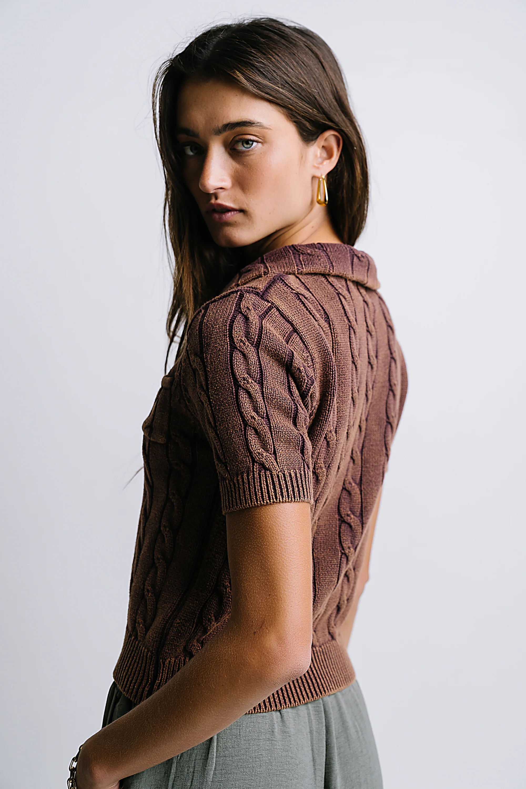 Halle Cable Knit Top in Plum - Image 3