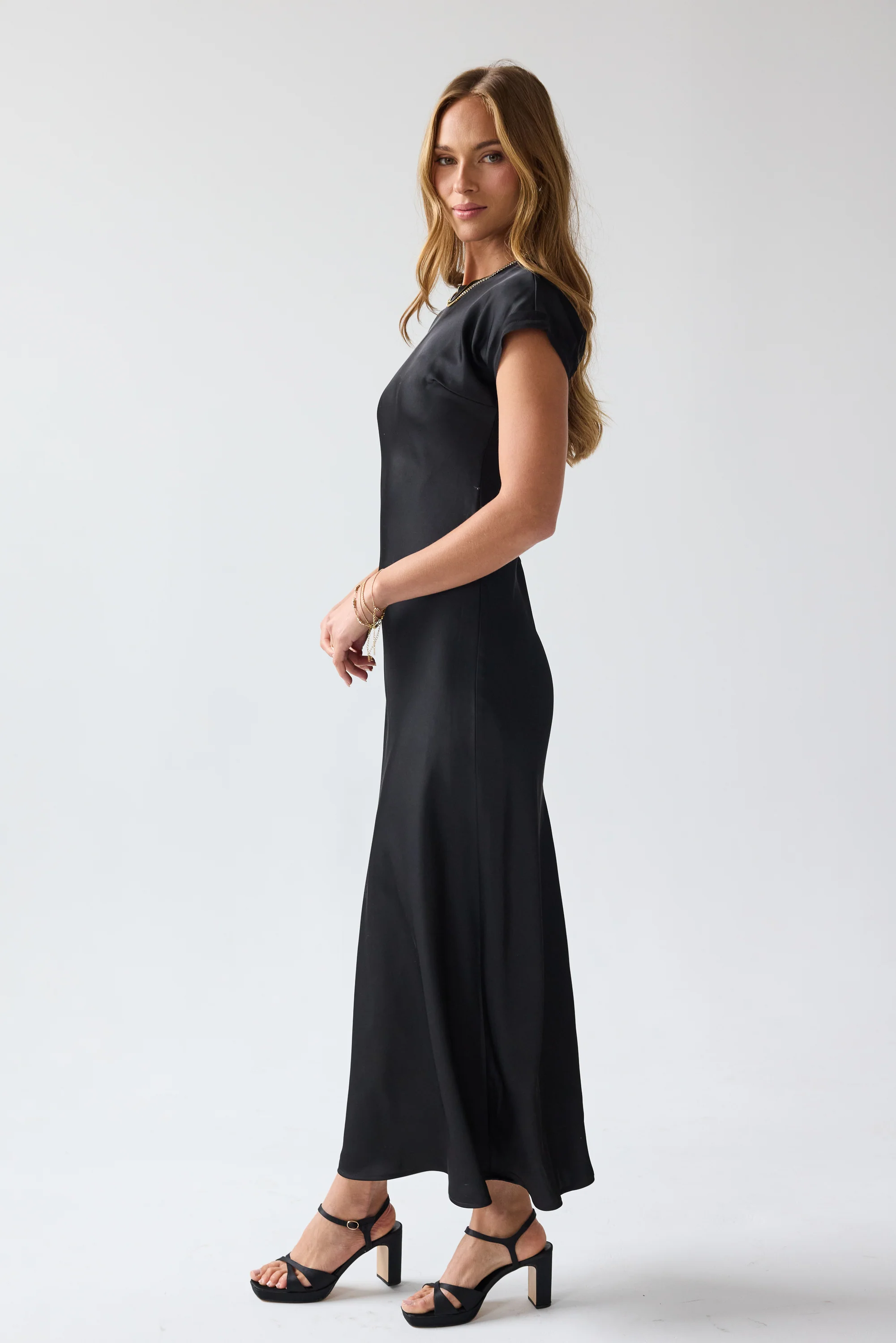 Hannah Satin Maxi Dress in Black - Image 2