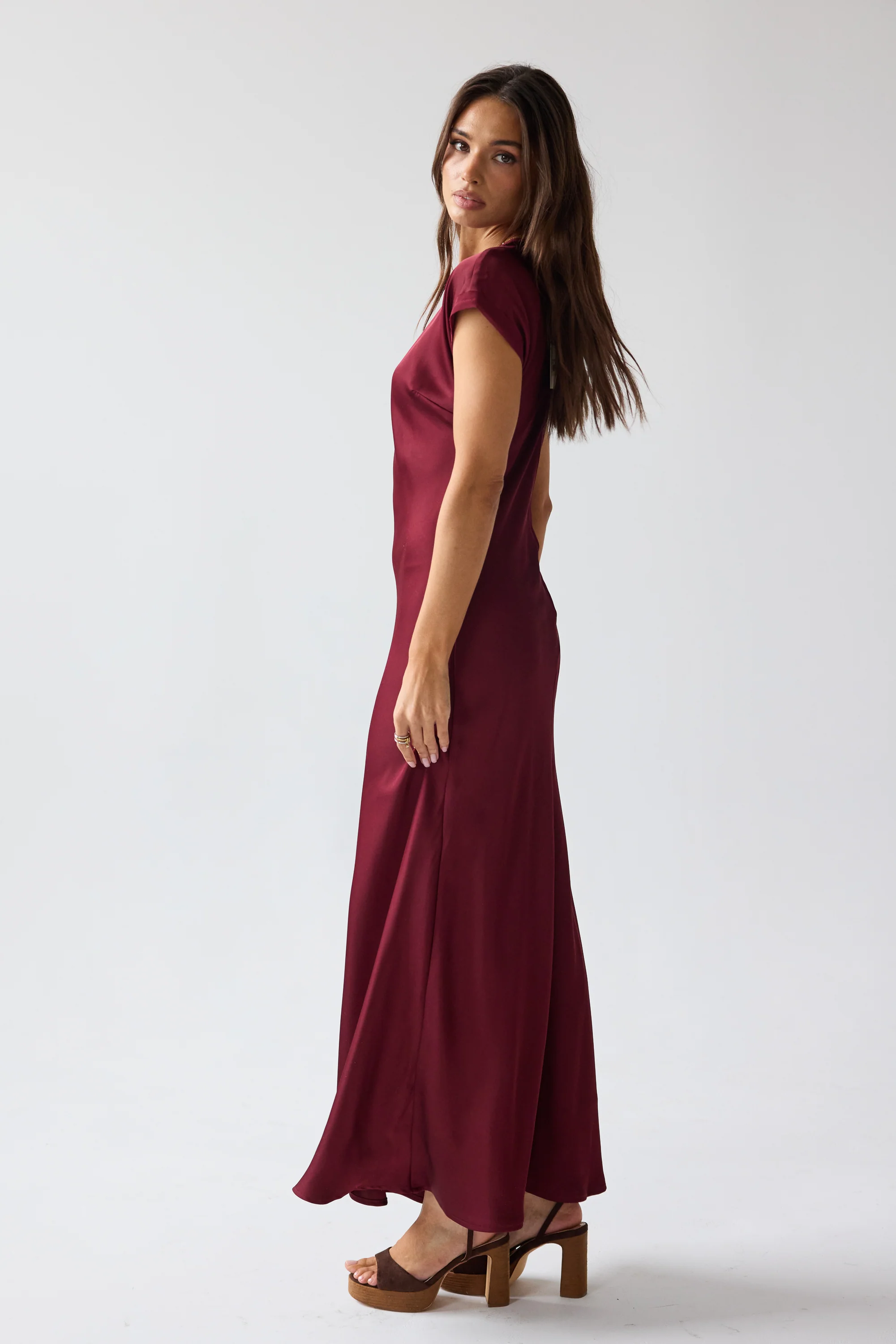Hanna Satin Maxi Dress in Burgundy - Image 2