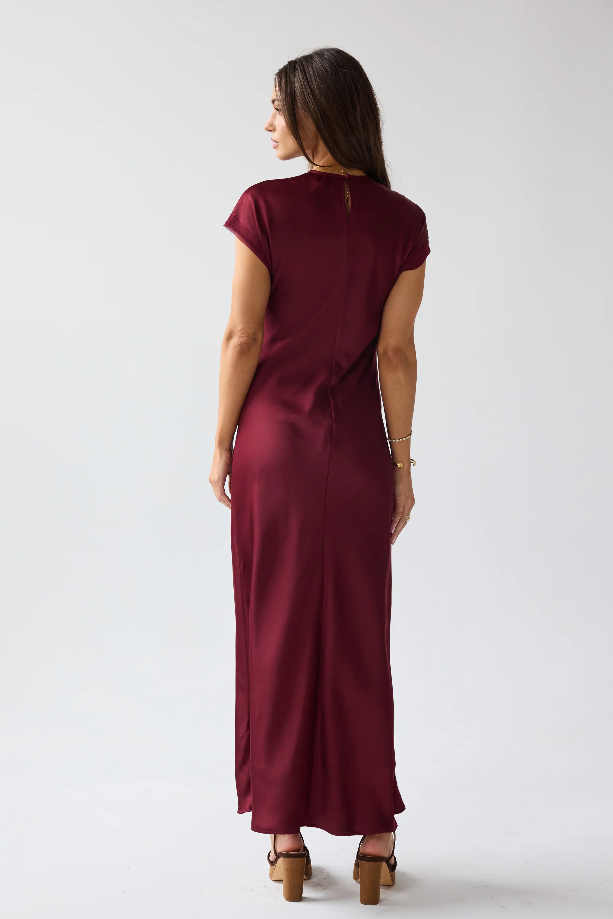 Hanna Satin Maxi Dress in Burgundy - Image 3