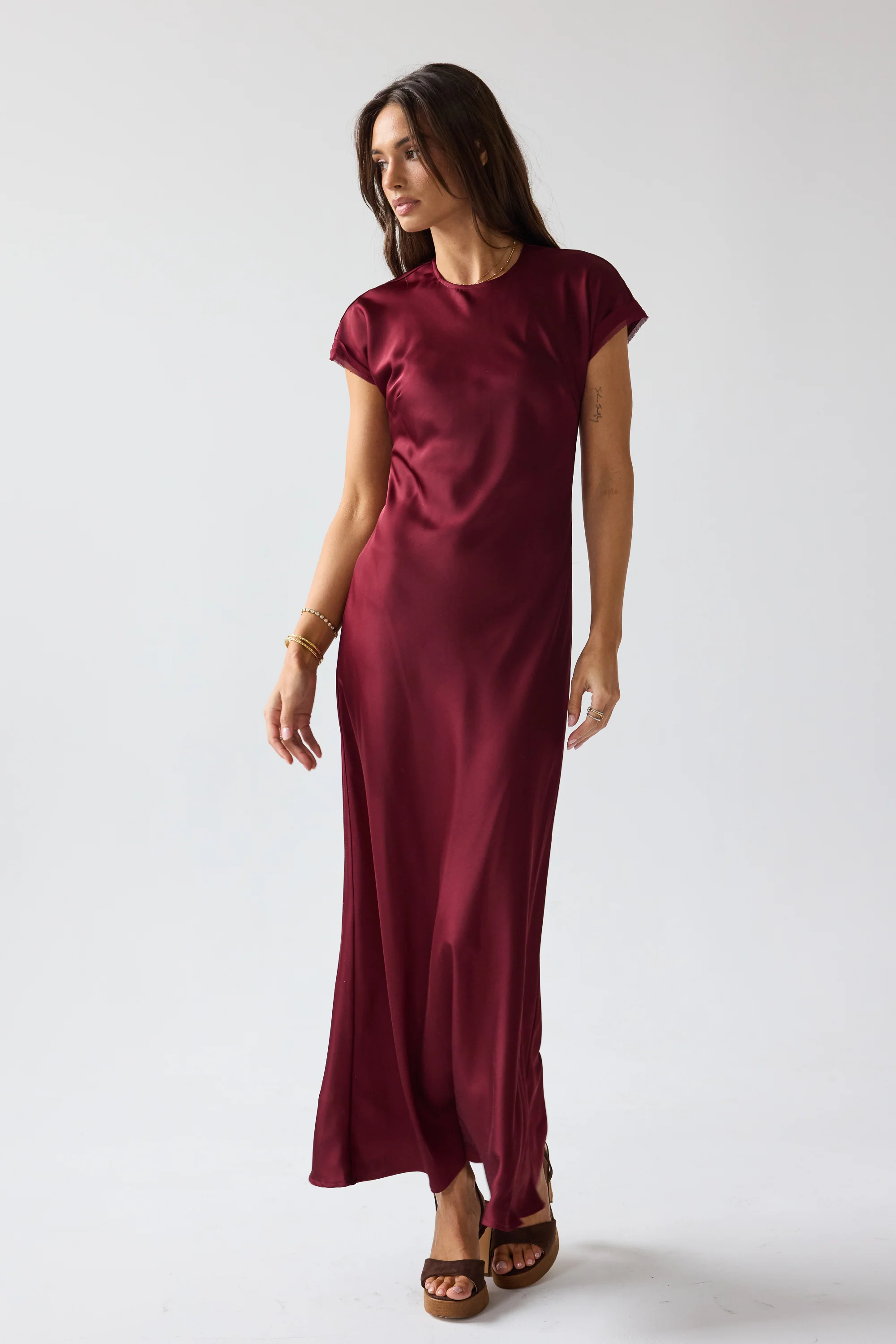 Hanna Satin Maxi Dress in Burgundy - Image 4