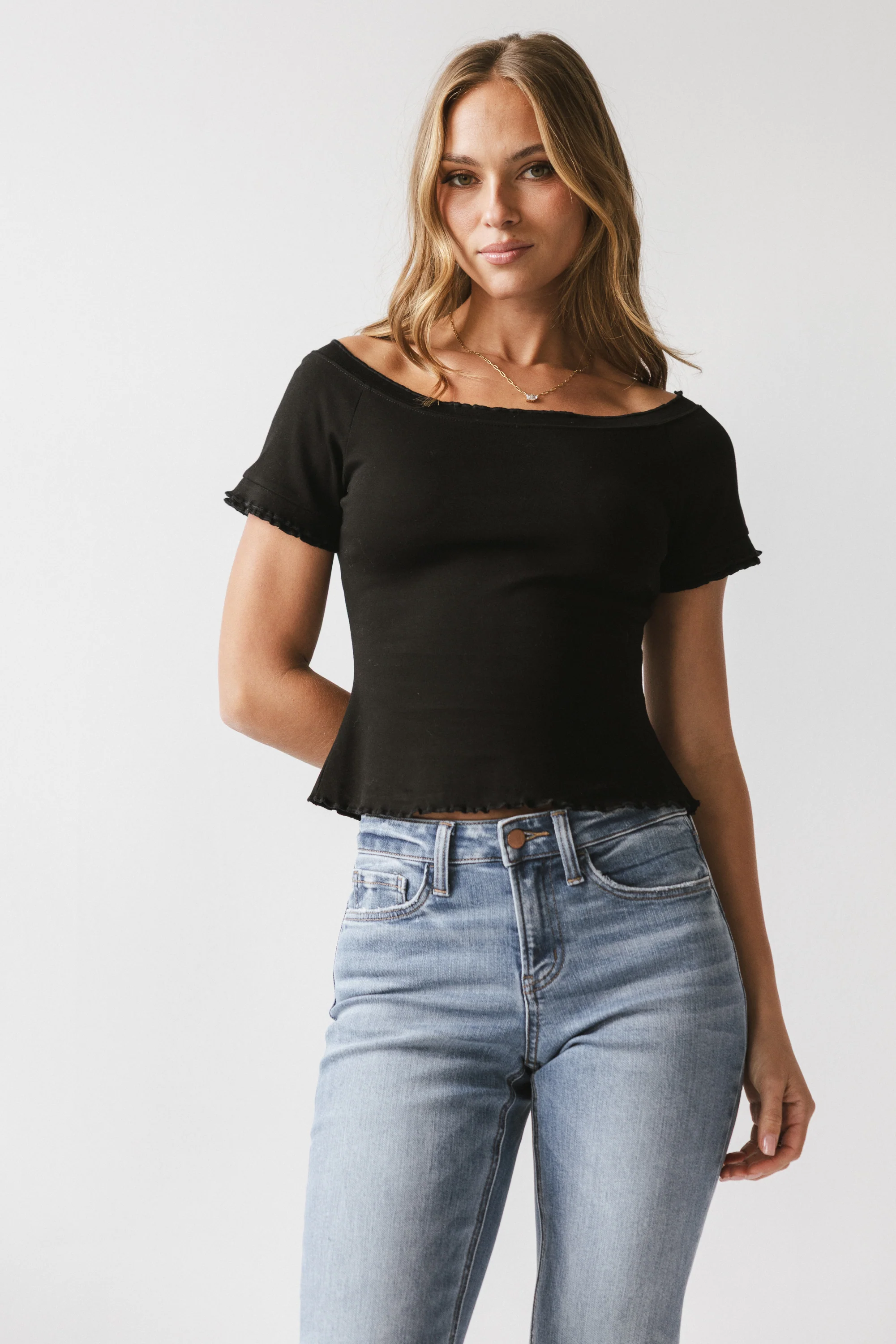 Hannah Lettuce Edge Top in Black - FINAL SALE - Image 2