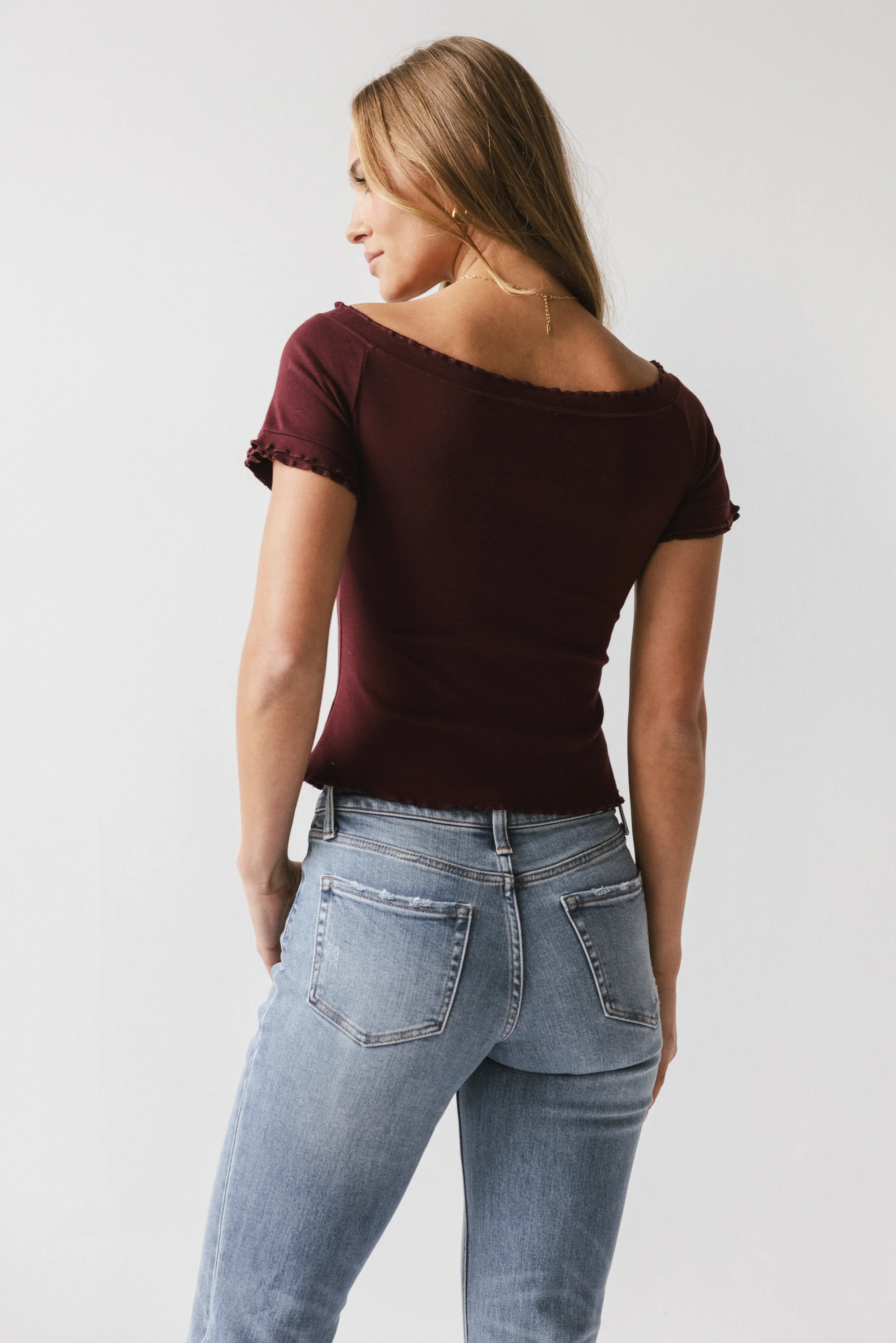 Hannah Lettuce Edge Top in Burgundy - FINAL SALE - Image 4