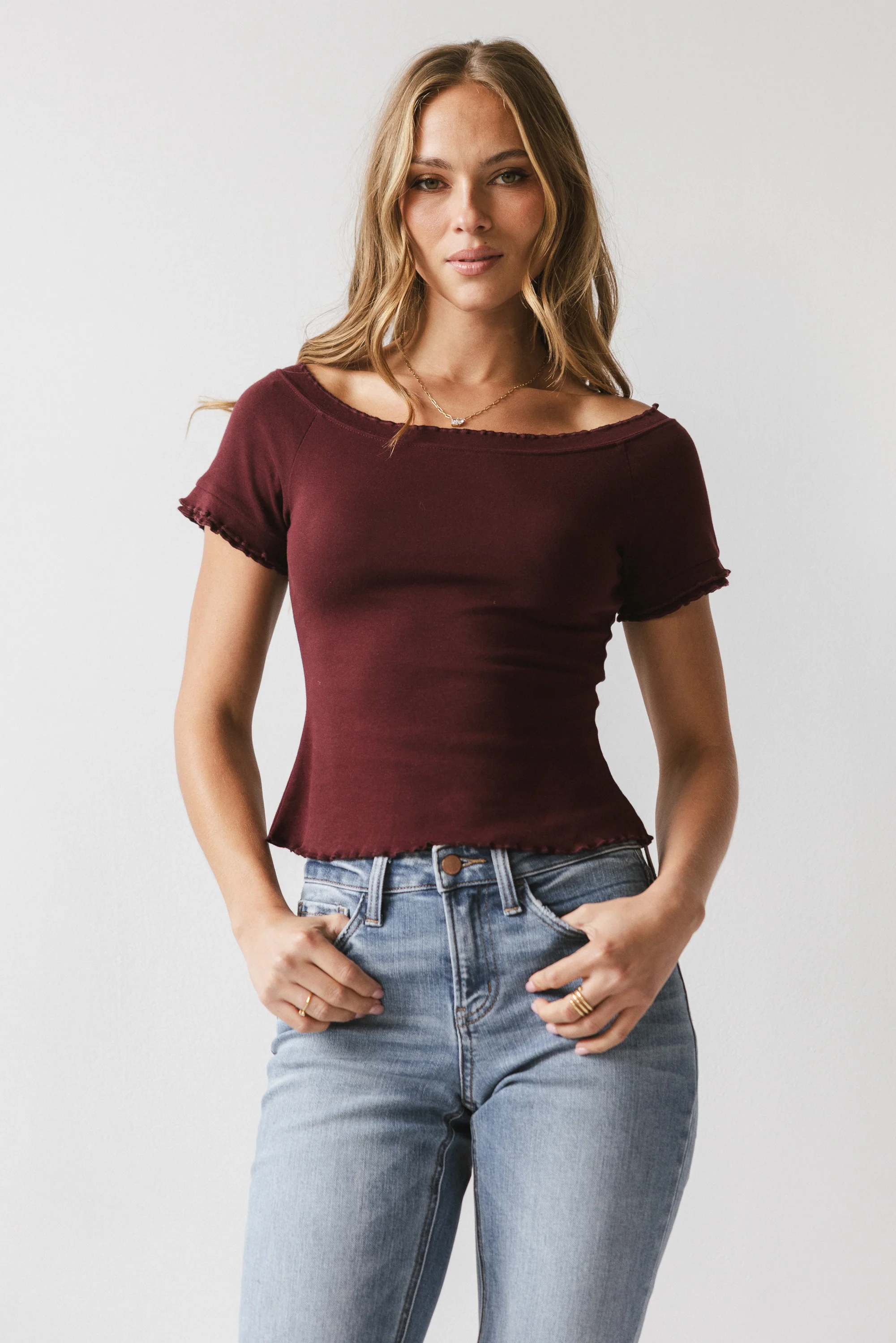 Hannah Lettuce Edge Top in Burgundy - FINAL SALE - Image 5