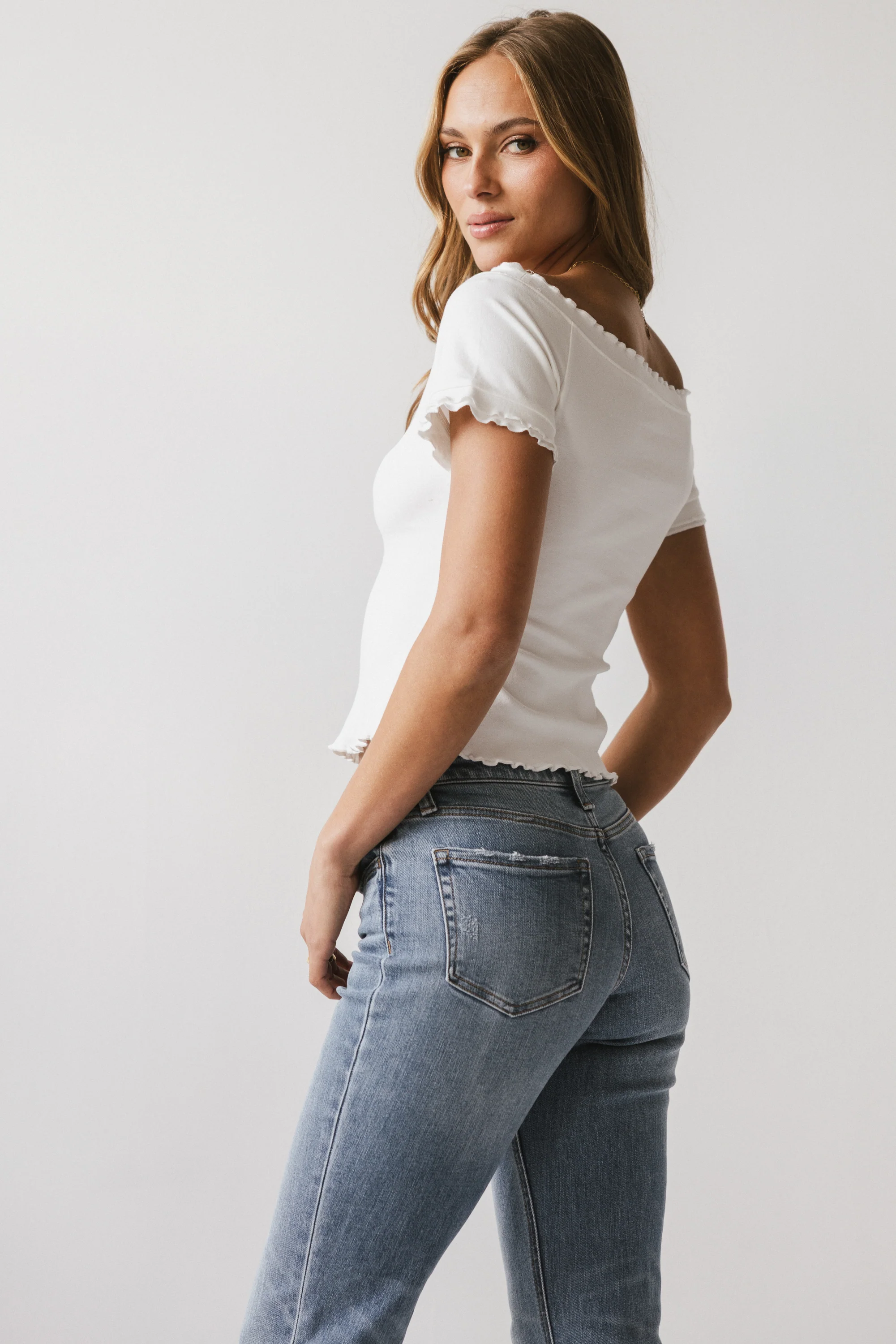 Hannah Lettuce Edge Top in White - FINAL SALE - Image 2