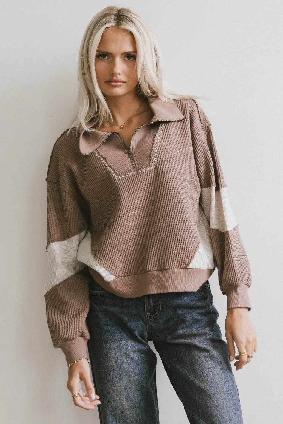 Harbor Knit Quarter Zip in Brown - FINAL SALE - Image 3