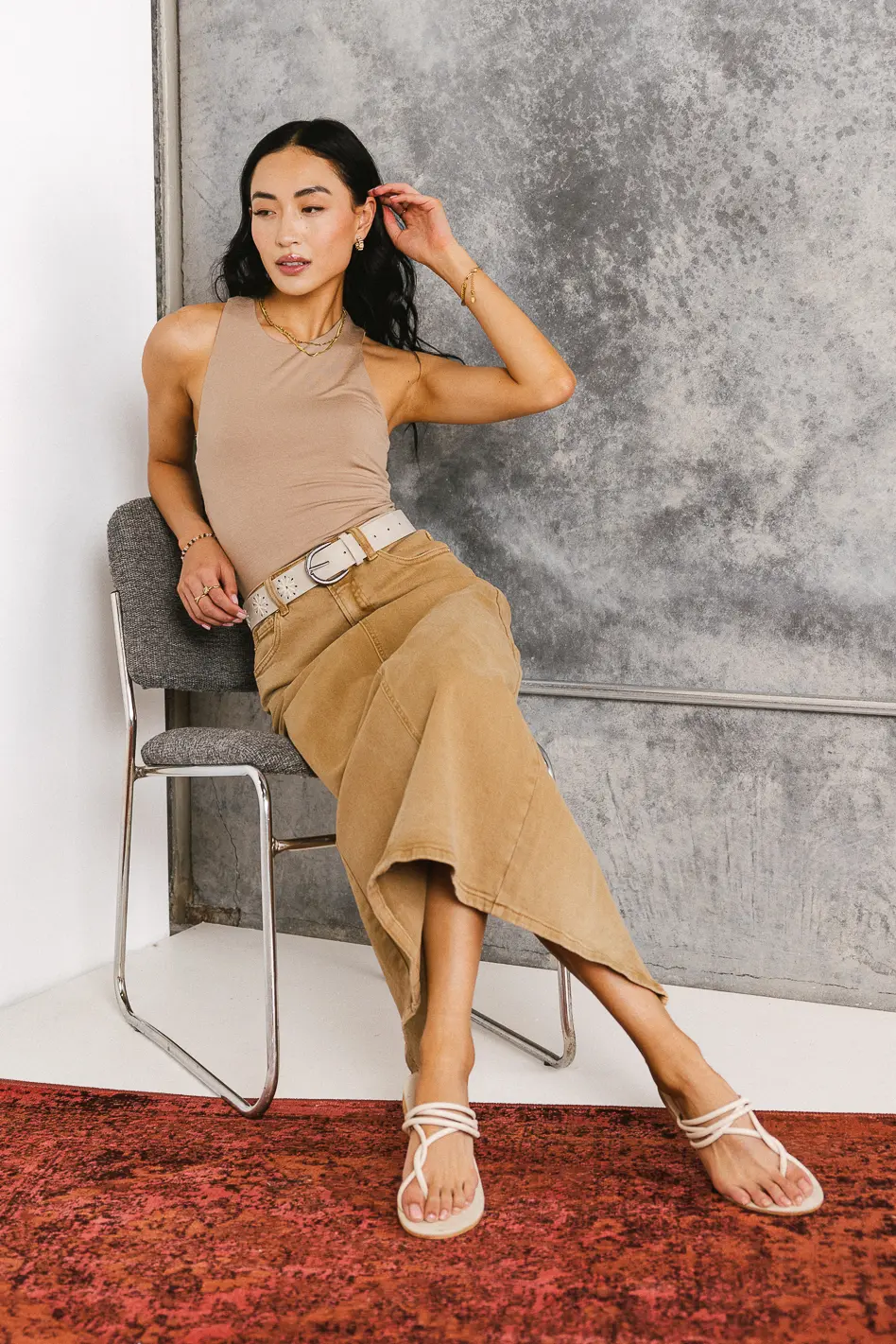 Harley Denim Midi Skirt in Mocha - FINAL SALE - Image 3