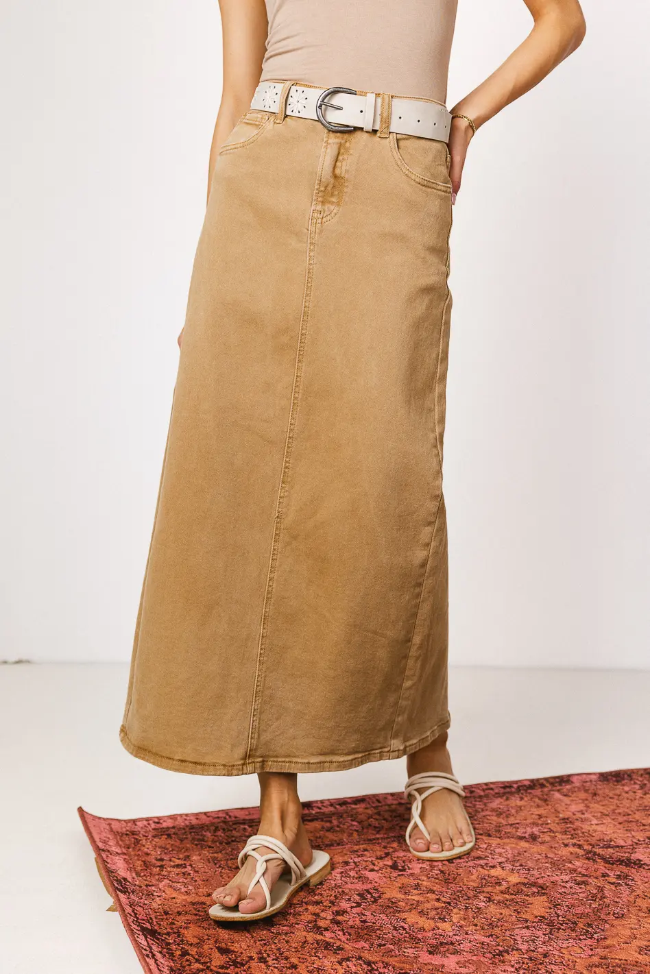 Harley Denim Midi Skirt in Mocha - FINAL SALE - Image 4