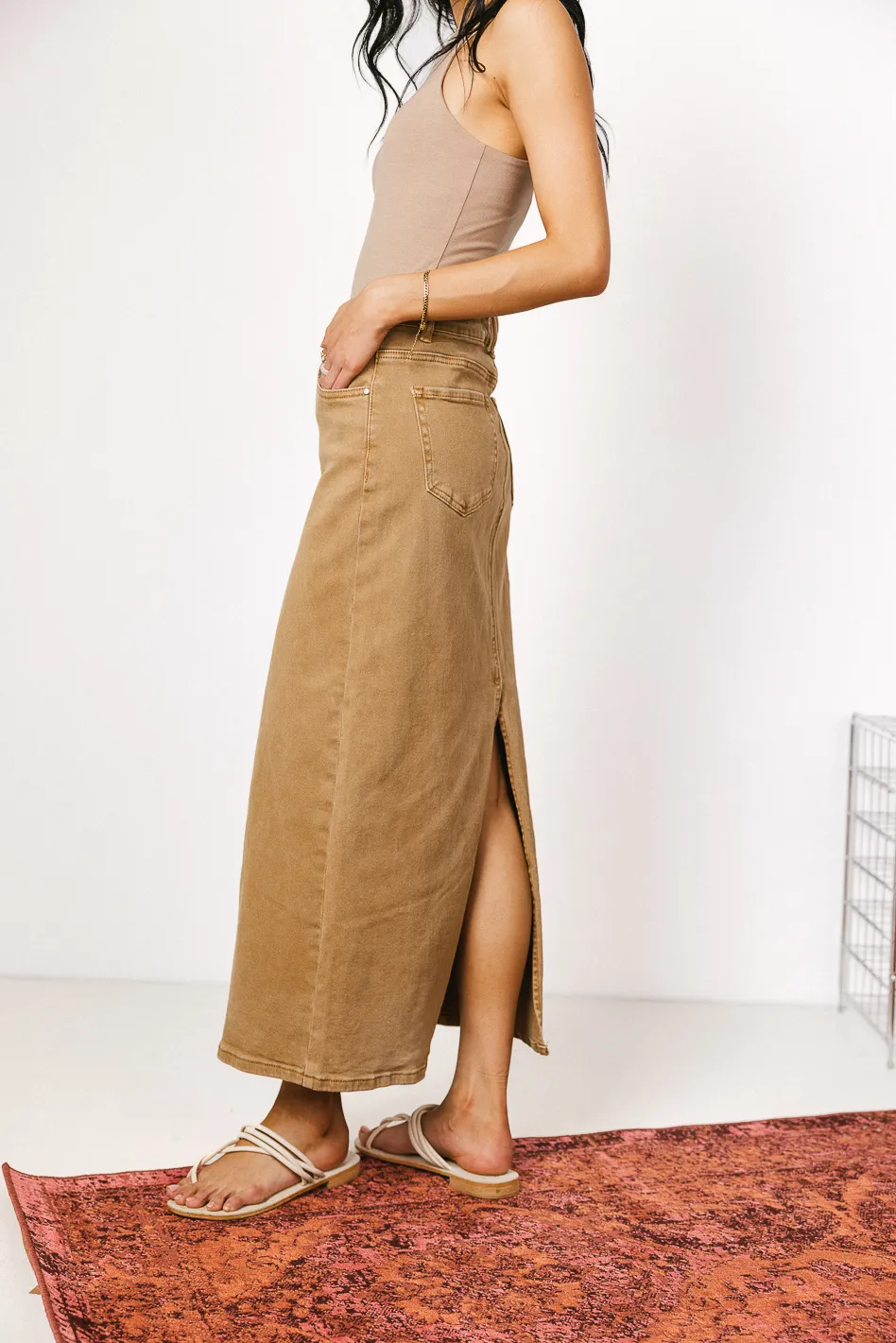 Harley Denim Midi Skirt in Mocha - FINAL SALE - Image 5