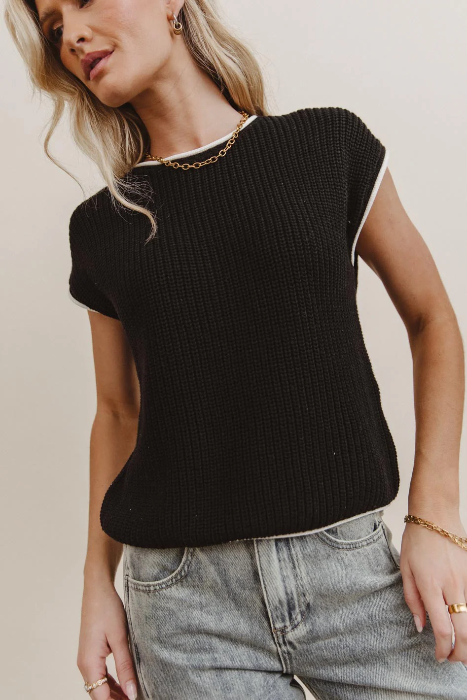 Harmony Contrast Sweater in Black - FINAL SALE - Image 3