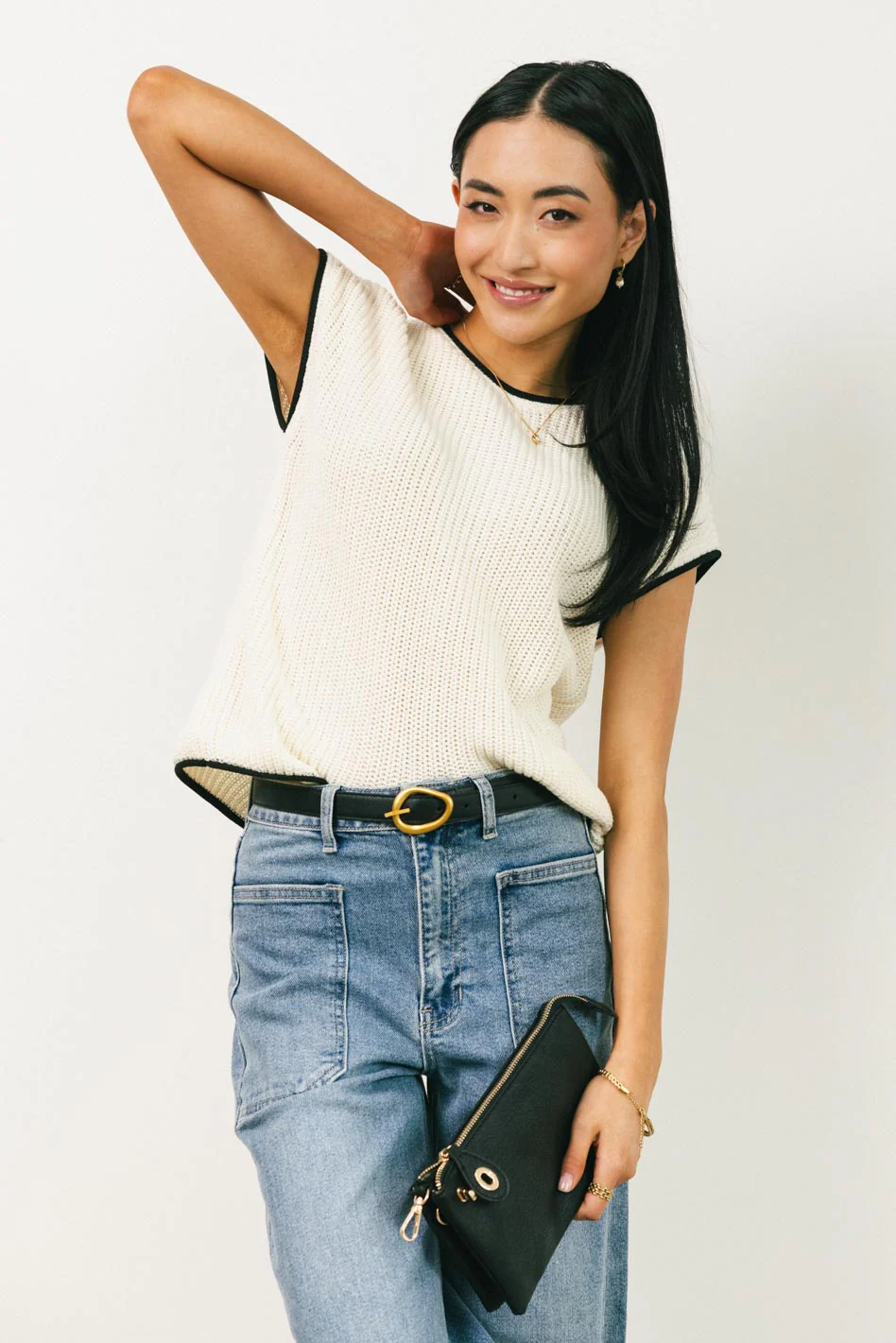 Harmony Contrast Sweater in Cream - FINAL SALE