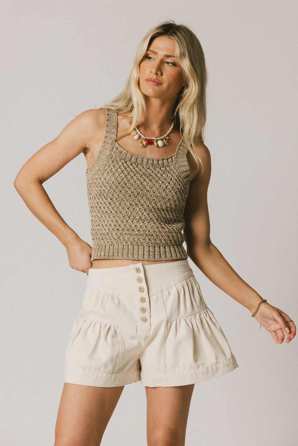 Harpa Tiered Mini Shorts in Oatmeal - FINAL SALE - Image 4