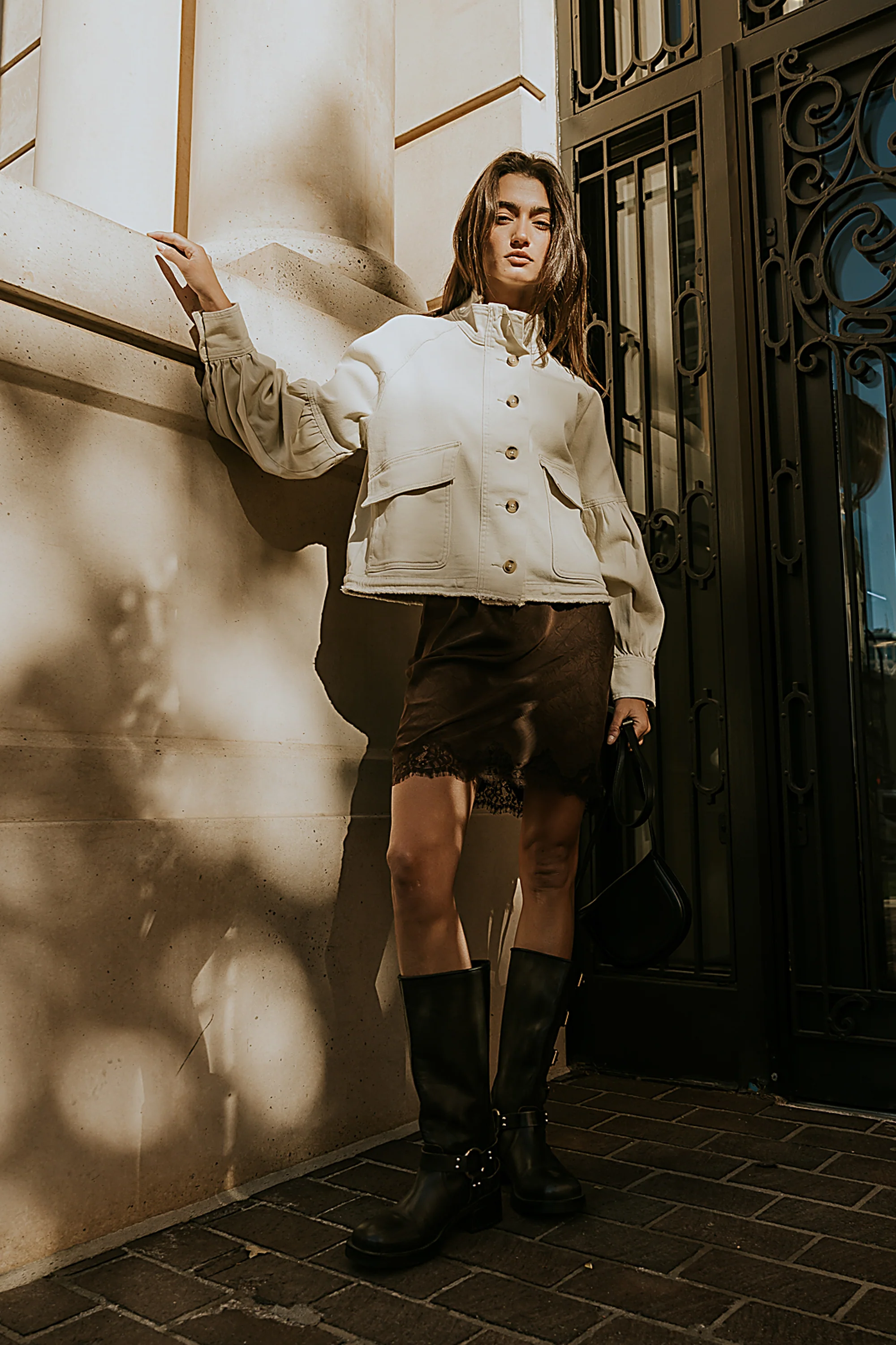 Harper Lace Trim Mini Skirt in Brown - FINAL SALE - Image 3