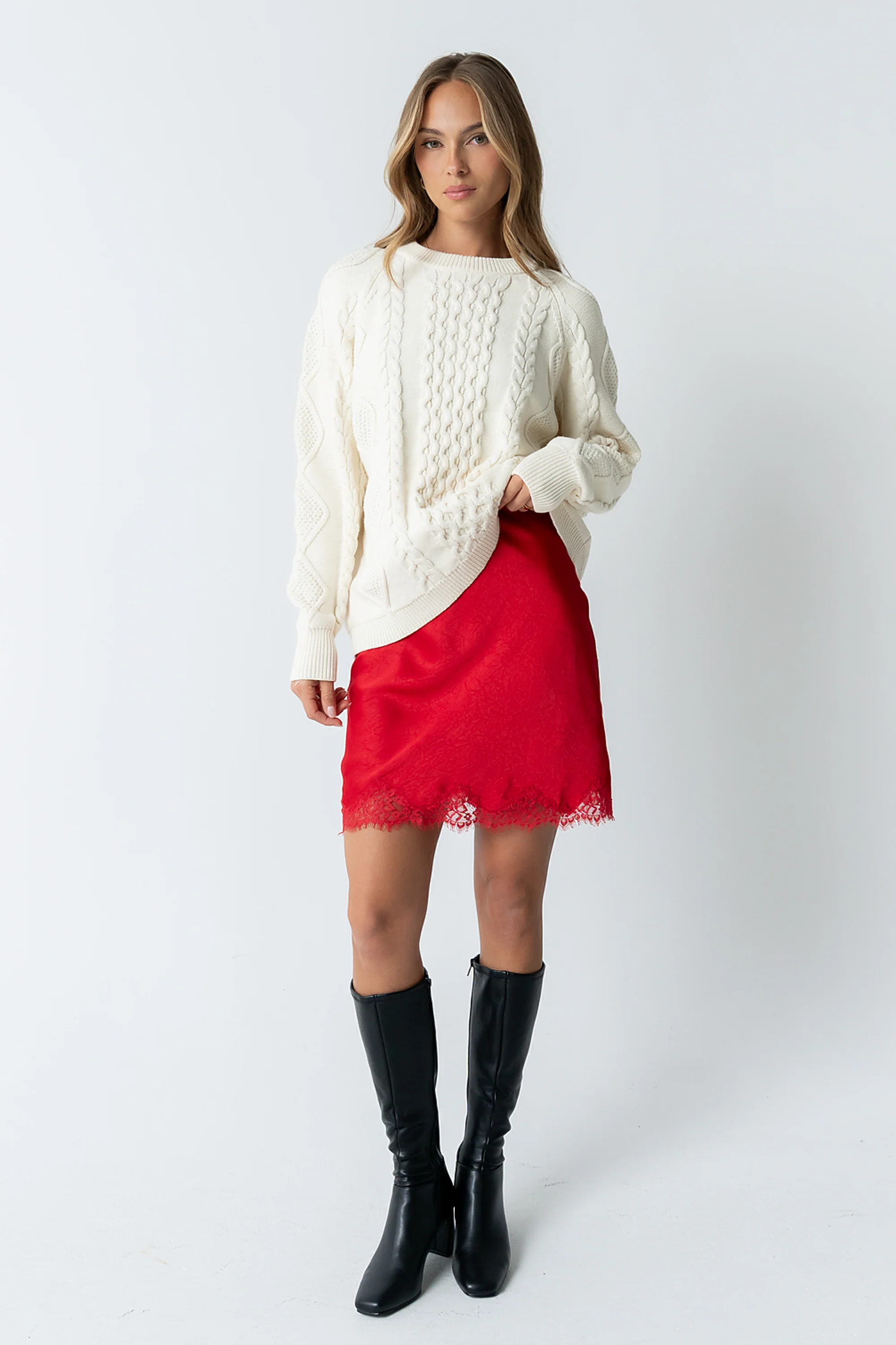 Harper Lace Trim Mini Skirt in Red - Image 2