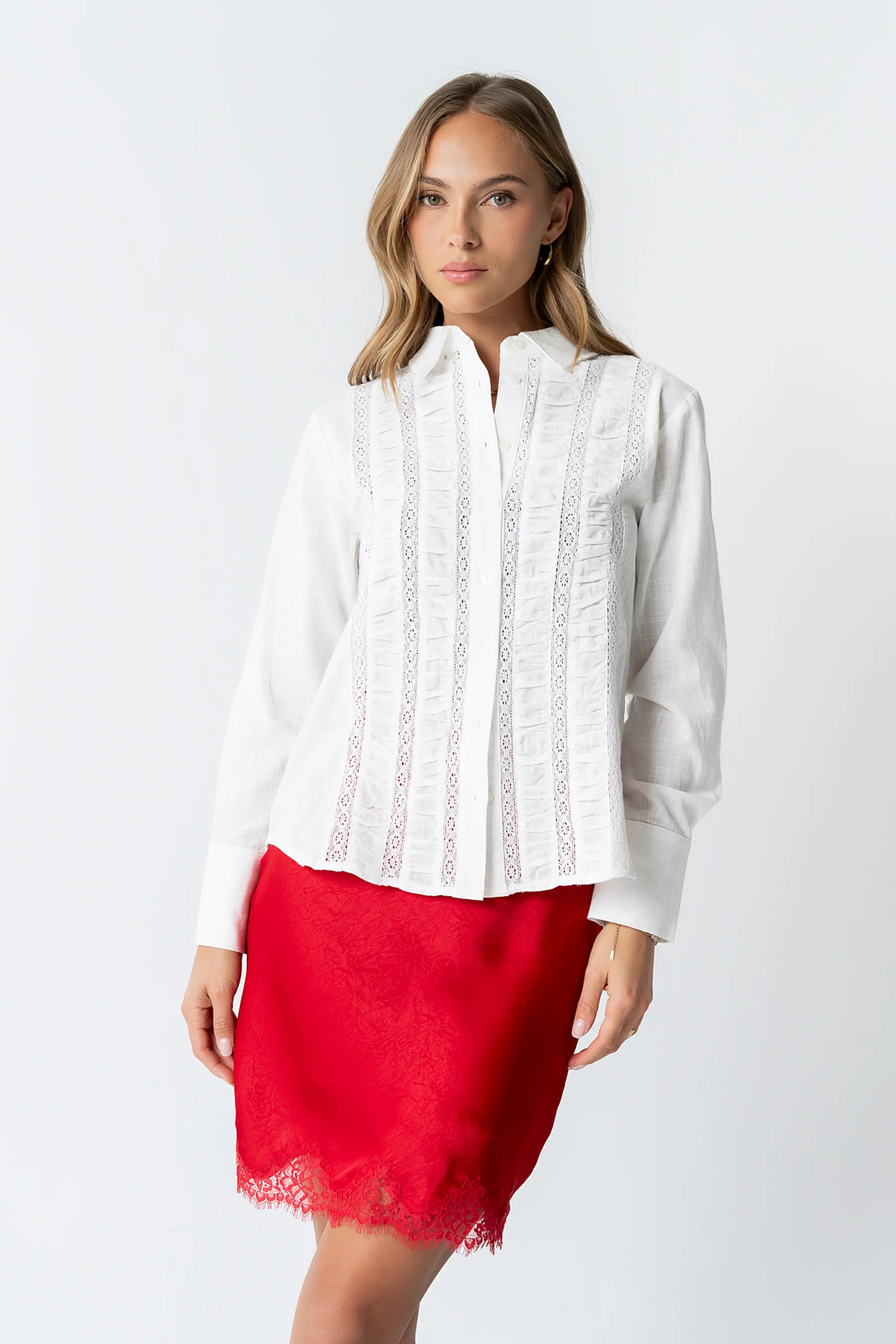 Harper Lace Trim Mini Skirt in Red - Image 6