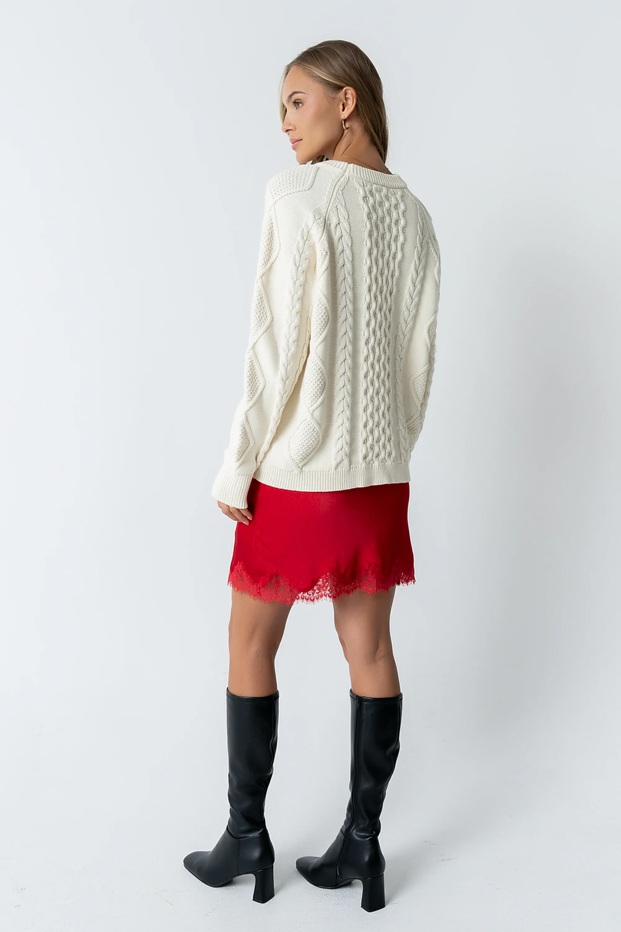Harper Lace Trim Mini Skirt in Red - Image 7