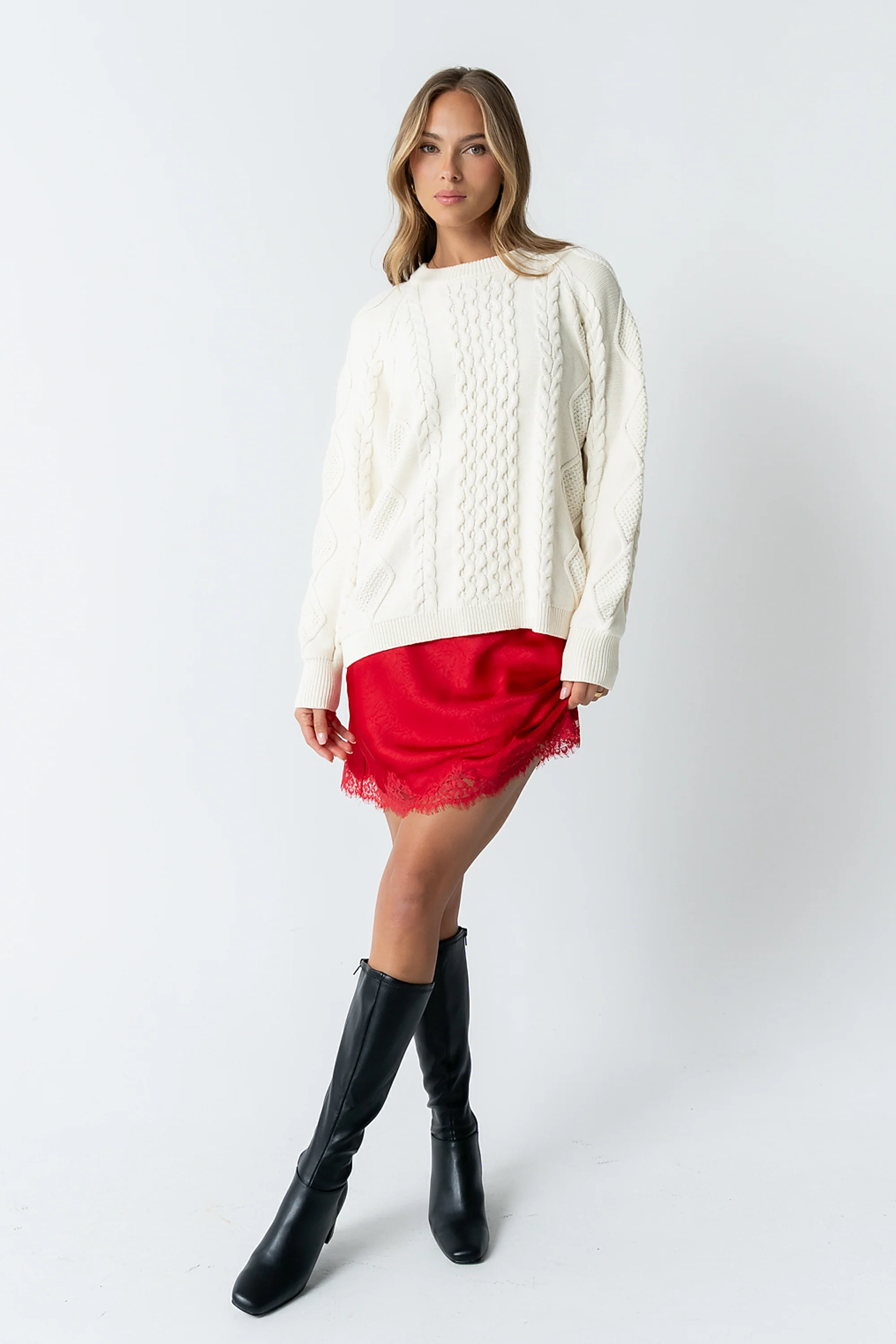Harper Lace Trim Mini Skirt in Red - Image 9