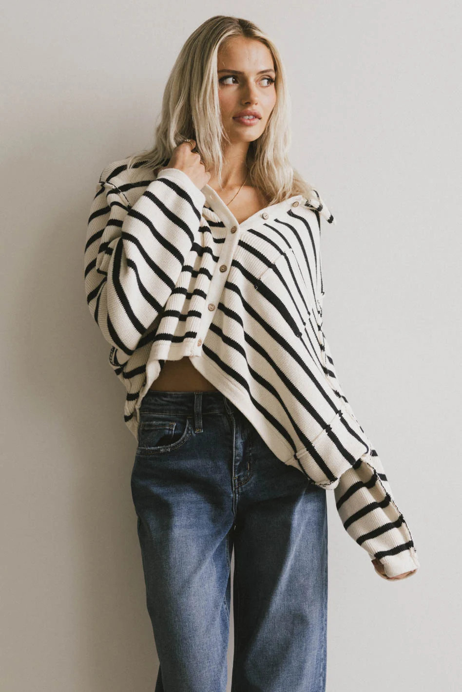 Harper Striped Cardigan in Navy - FINAL SALE - Image 3